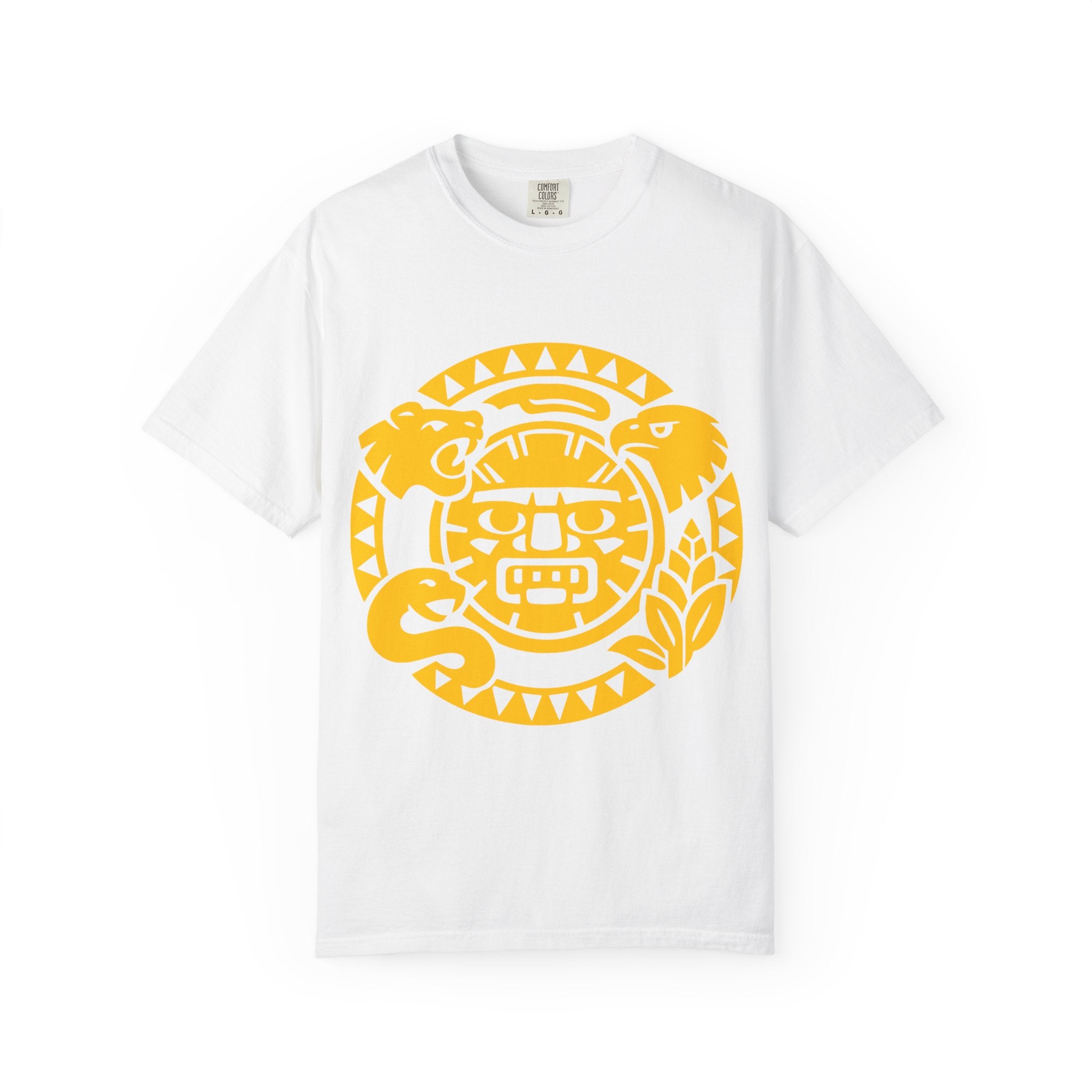 Aztec Sun Glyph T-Shirt — Yellow Graphic Tribal Tee