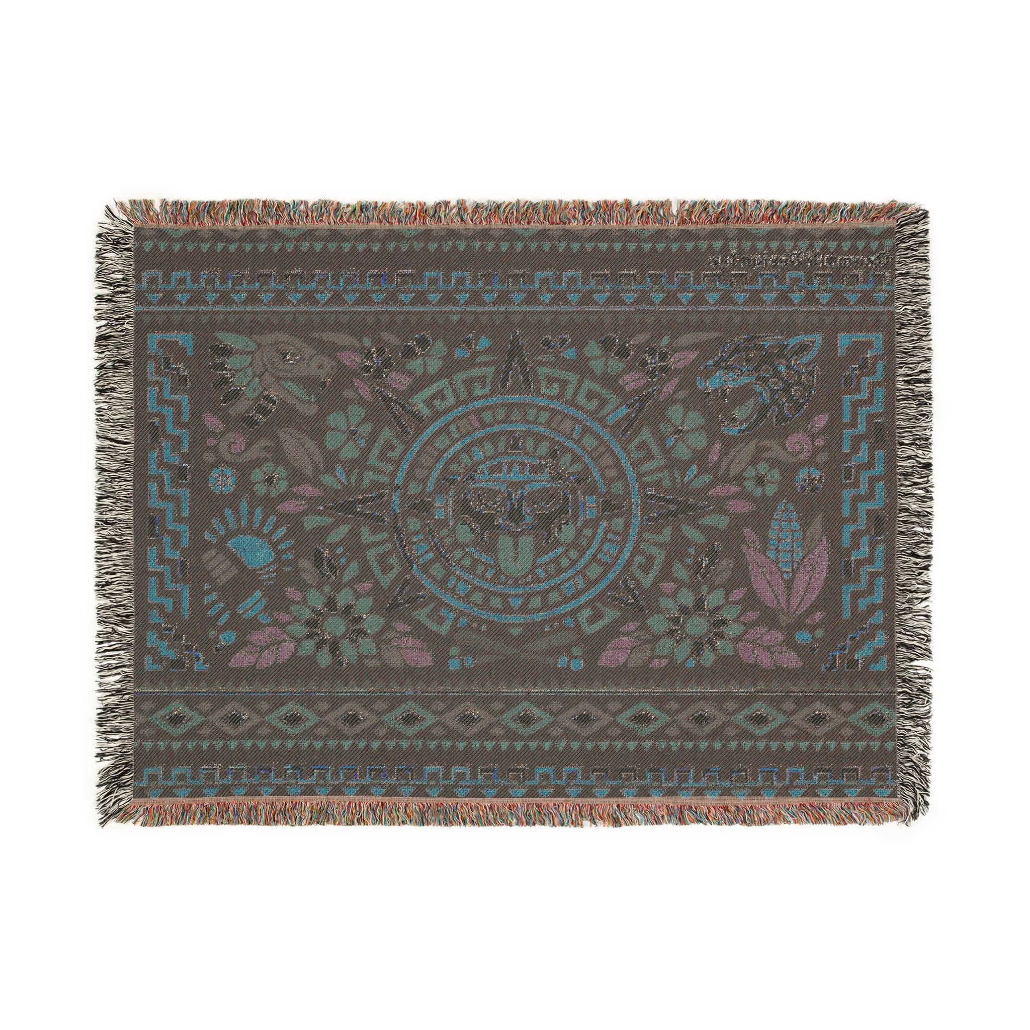 Aztec Sun Mosaic Woven Blanket — Southwestern Tapestry Throw