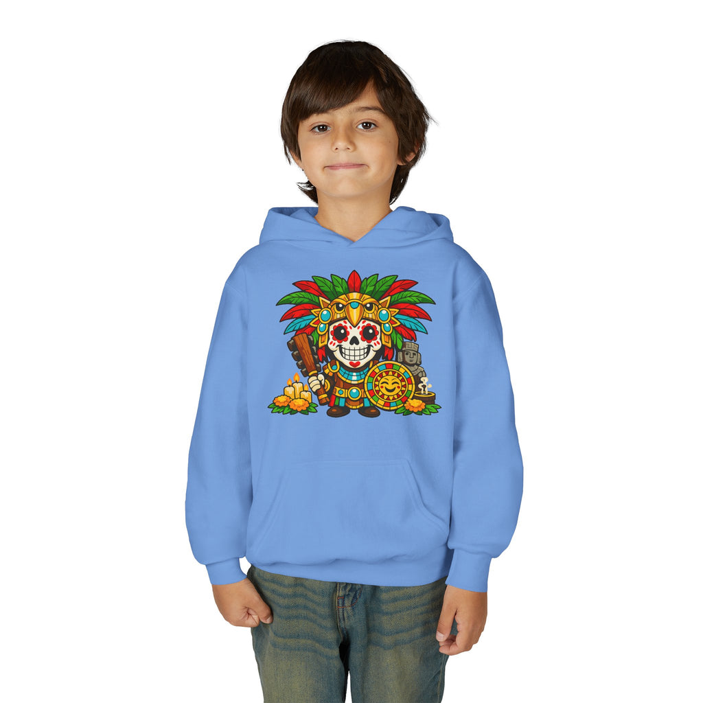 Youth Hoodie — Colorful Aztec Sugar Skull & Warrior Kids Pullover