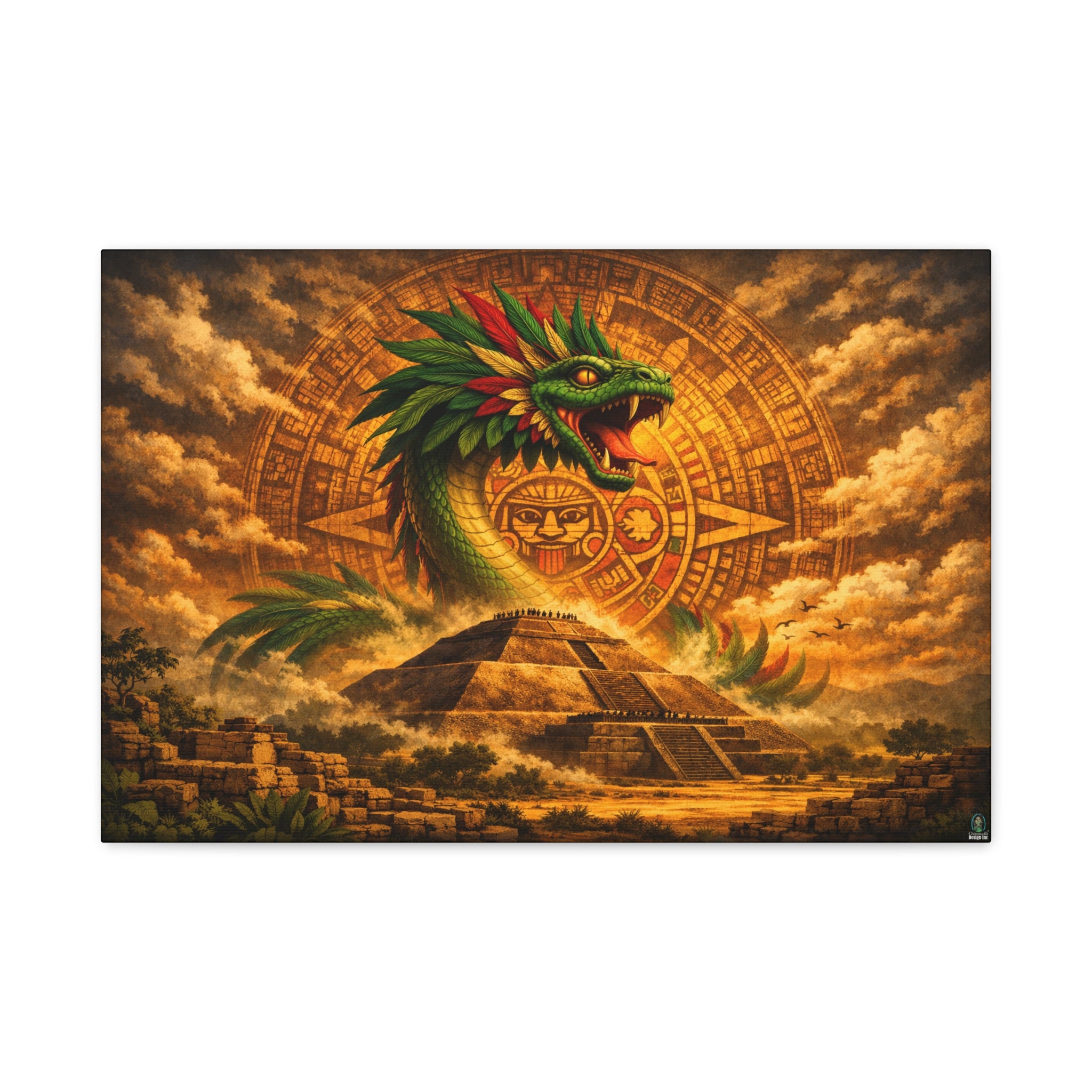 Quetzalcoatl Pyramid Canvas Wall Art – Mythic Aztec Serpent Print