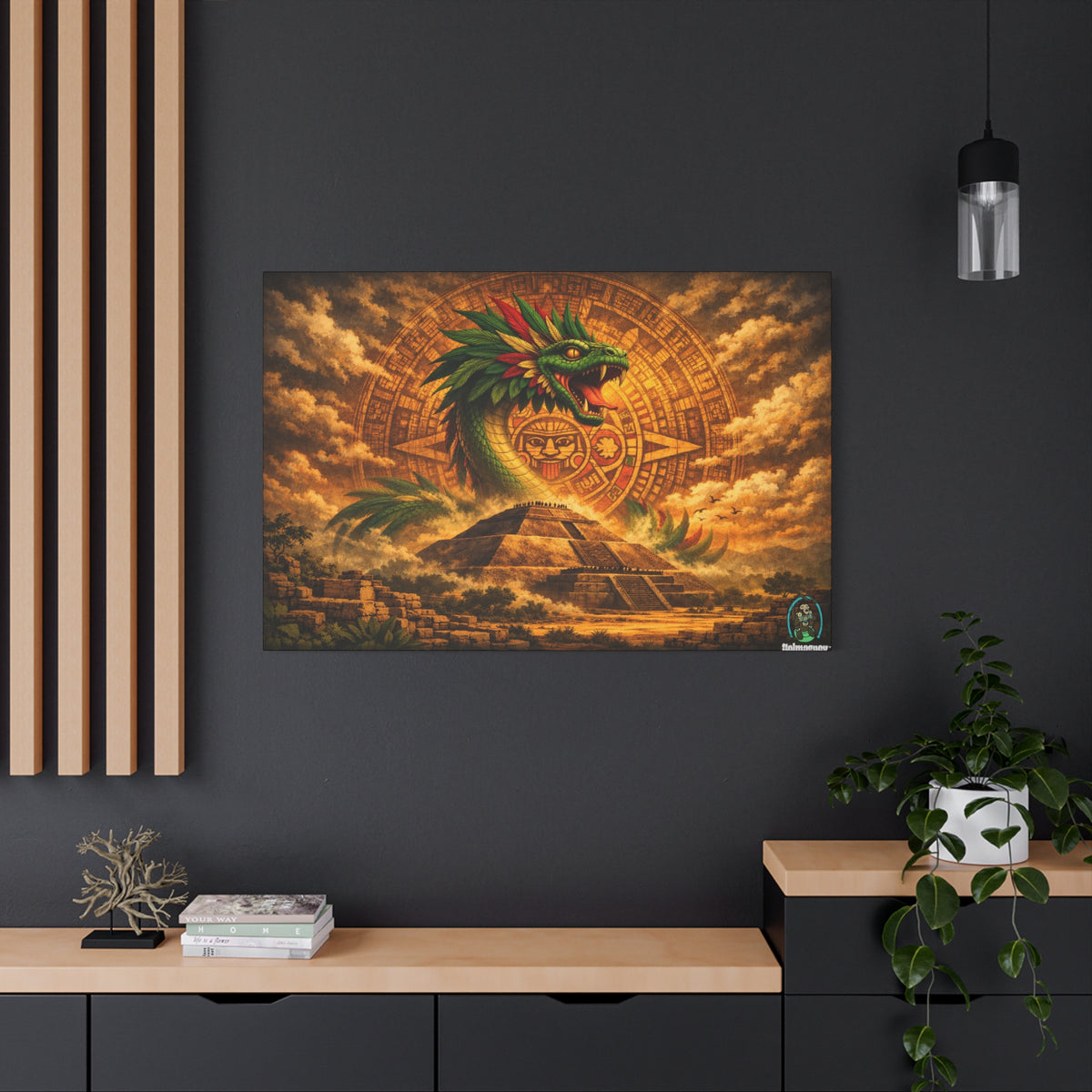Quetzalcoatl Pyramid Canvas Wall Art – Mythic Aztec Serpent Print