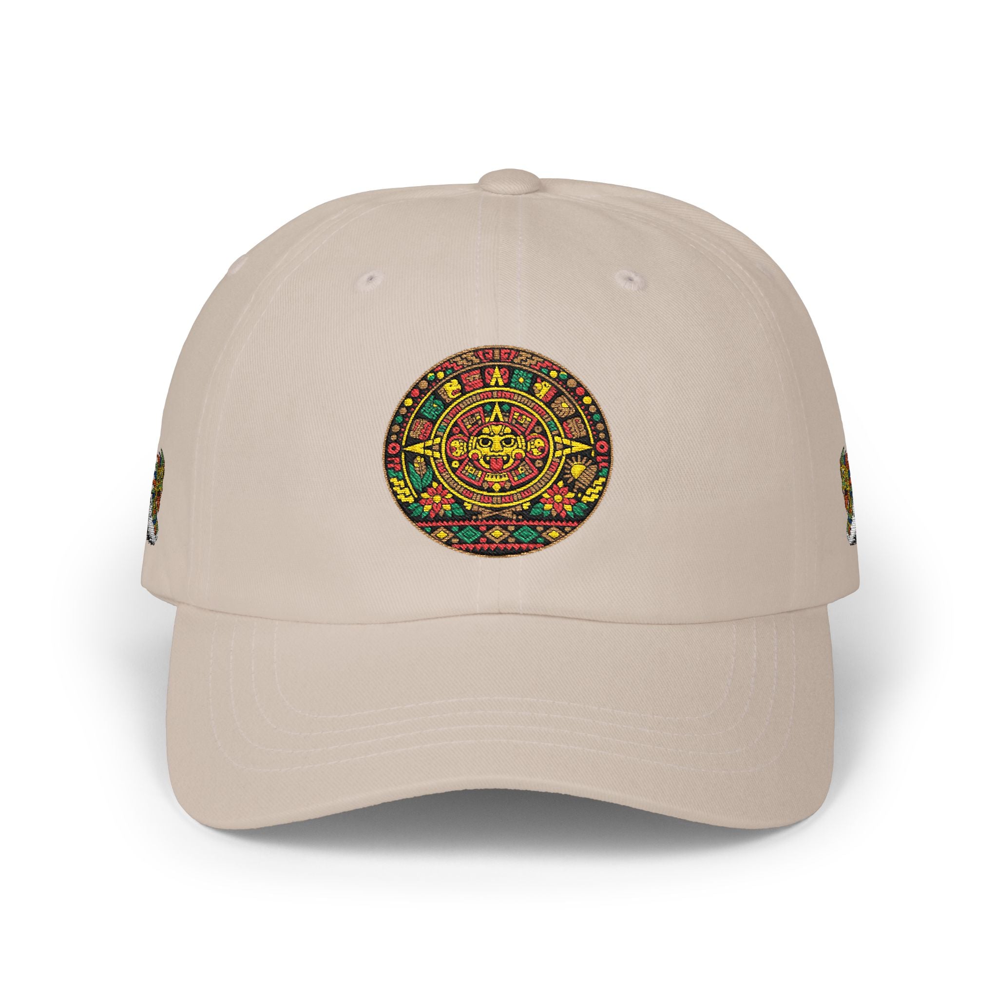 Dad Cap — Colorful Aztec Calendar & Quetzalcoatl Embroidered Hat
