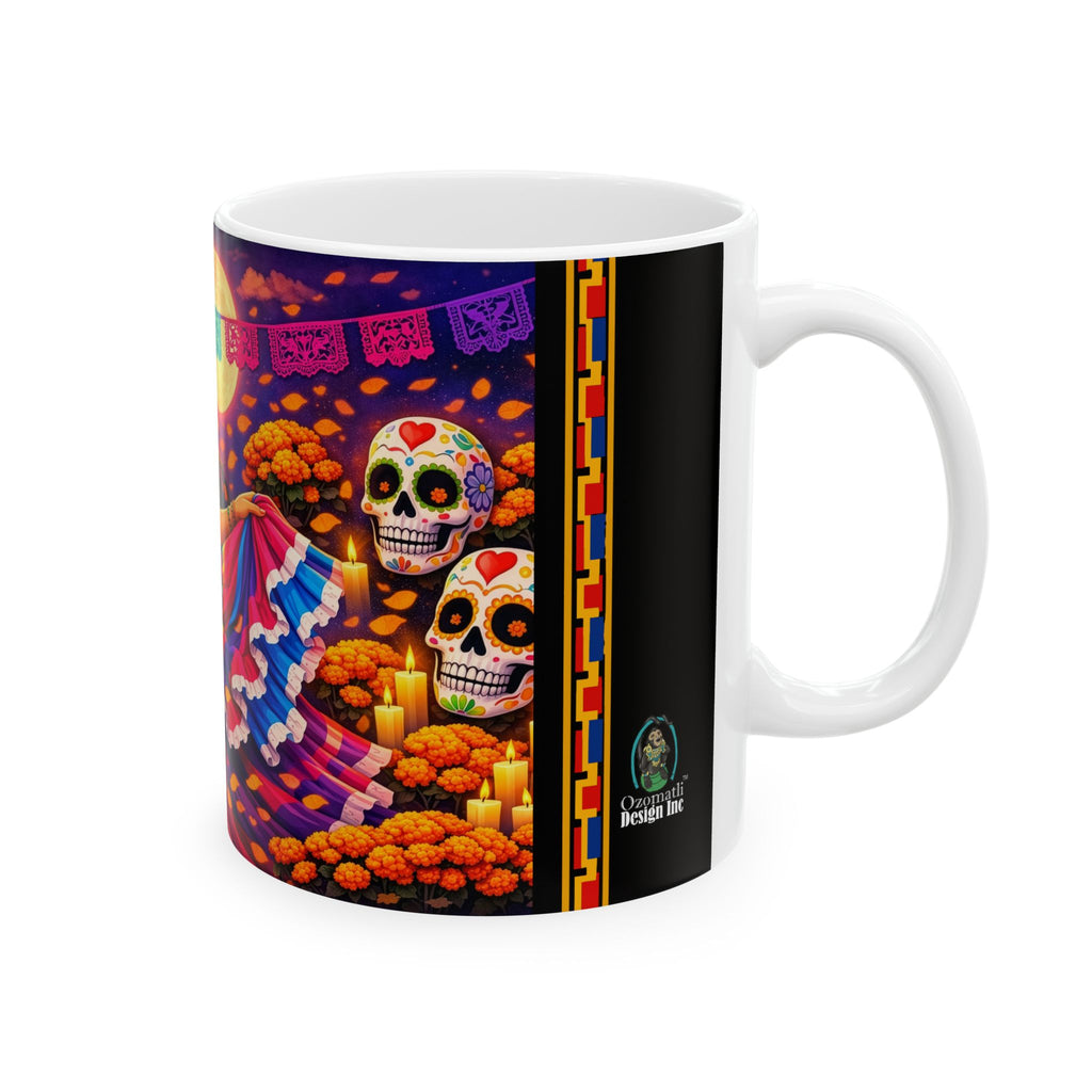 Day of the Dead Ceramic Mug — Colorful Catrina Dance Design (11oz, 15oz)