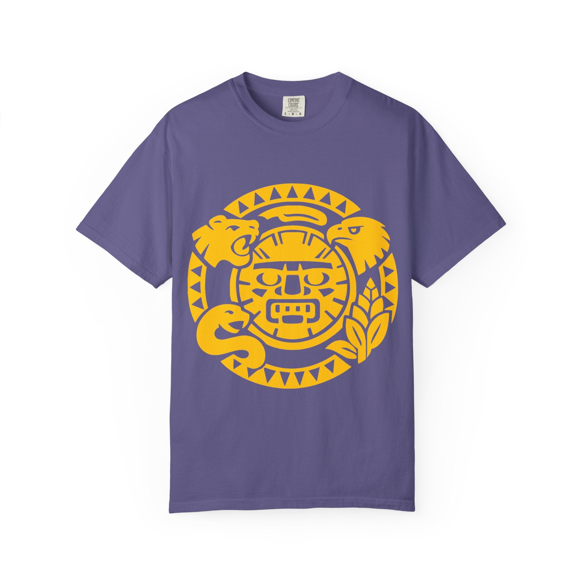 Aztec Sun Glyph T-Shirt — Yellow Graphic Tribal Tee
