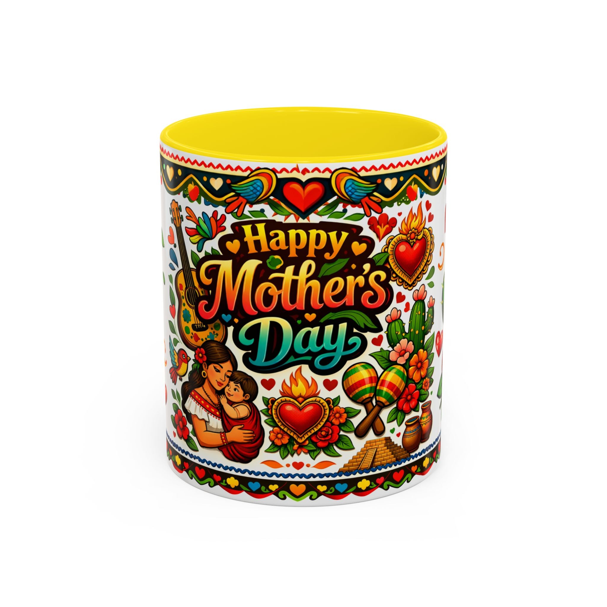 Happy Mother's Day Accent Coffee Mug – Colorful Mexican Folk Art Design
