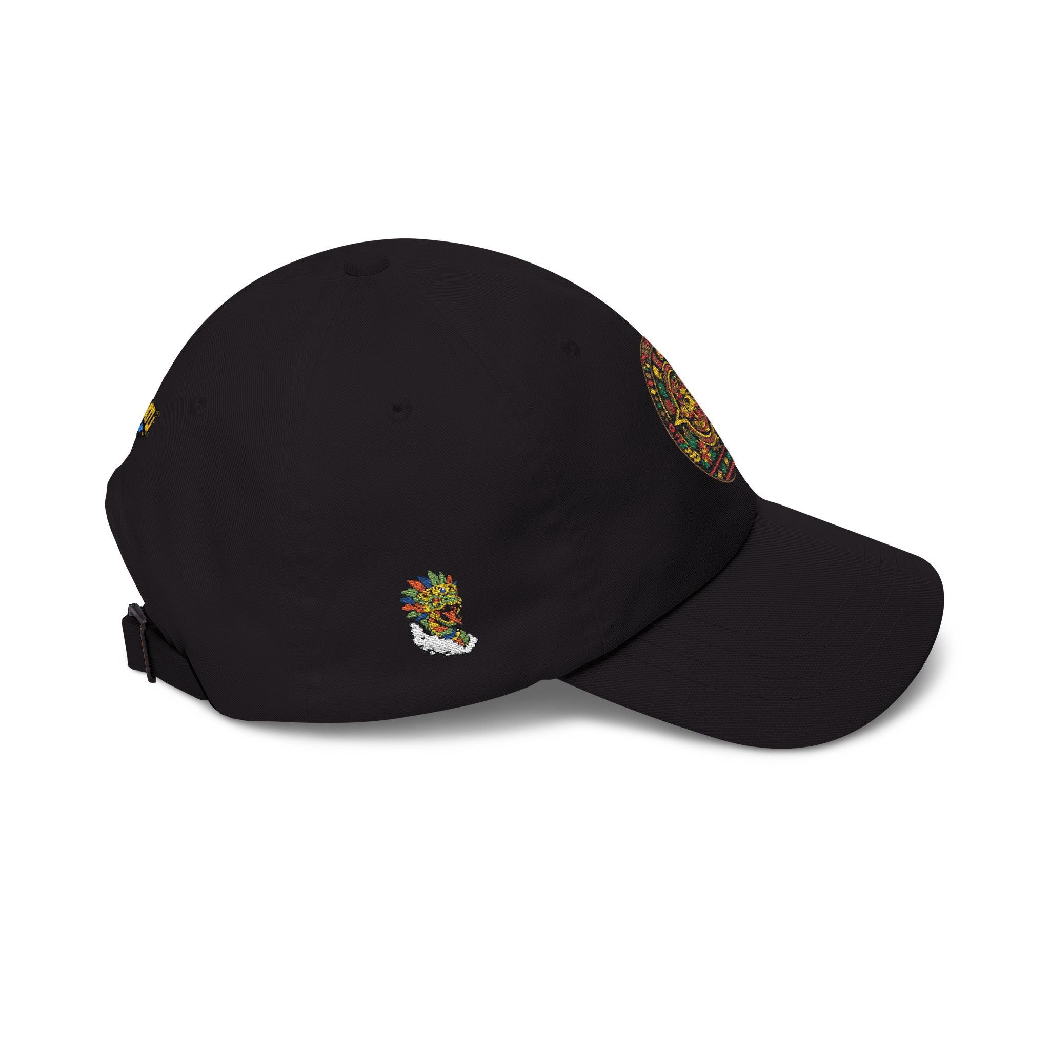 Dad Cap — Colorful Aztec Calendar & Quetzalcoatl Embroidered Hat