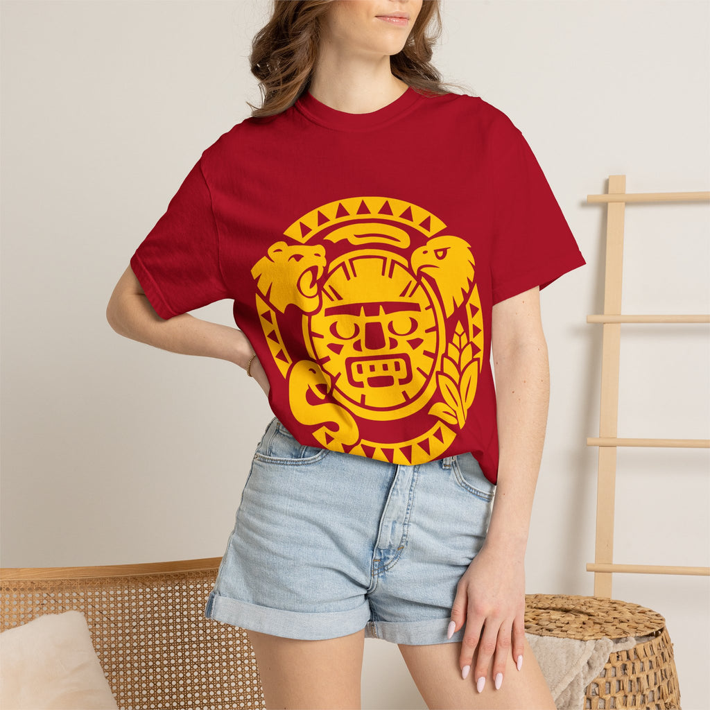 Aztec Sun Glyph T-Shirt — Yellow Graphic Tribal Tee