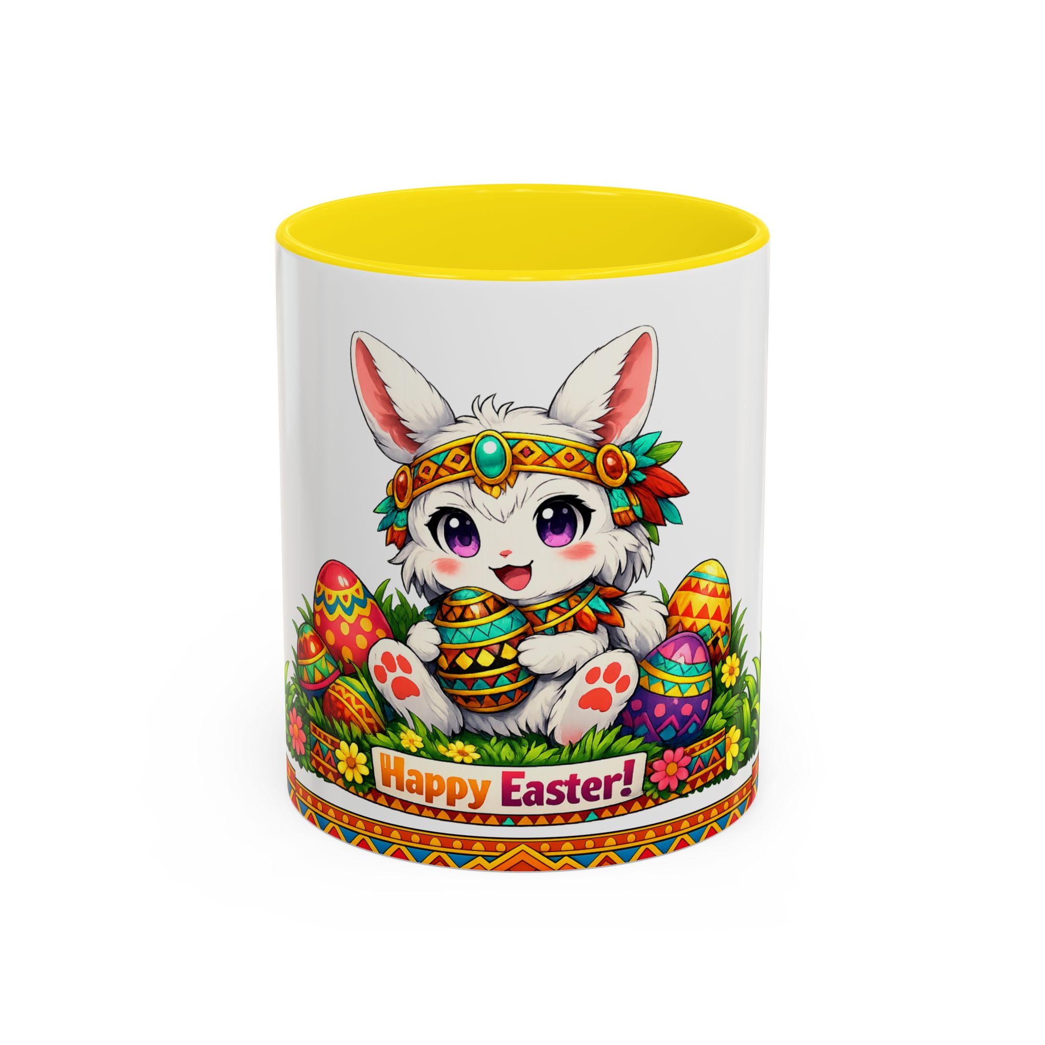Cute Easter Bunny with Colorful Eggs Mug Accent Coffee Mug