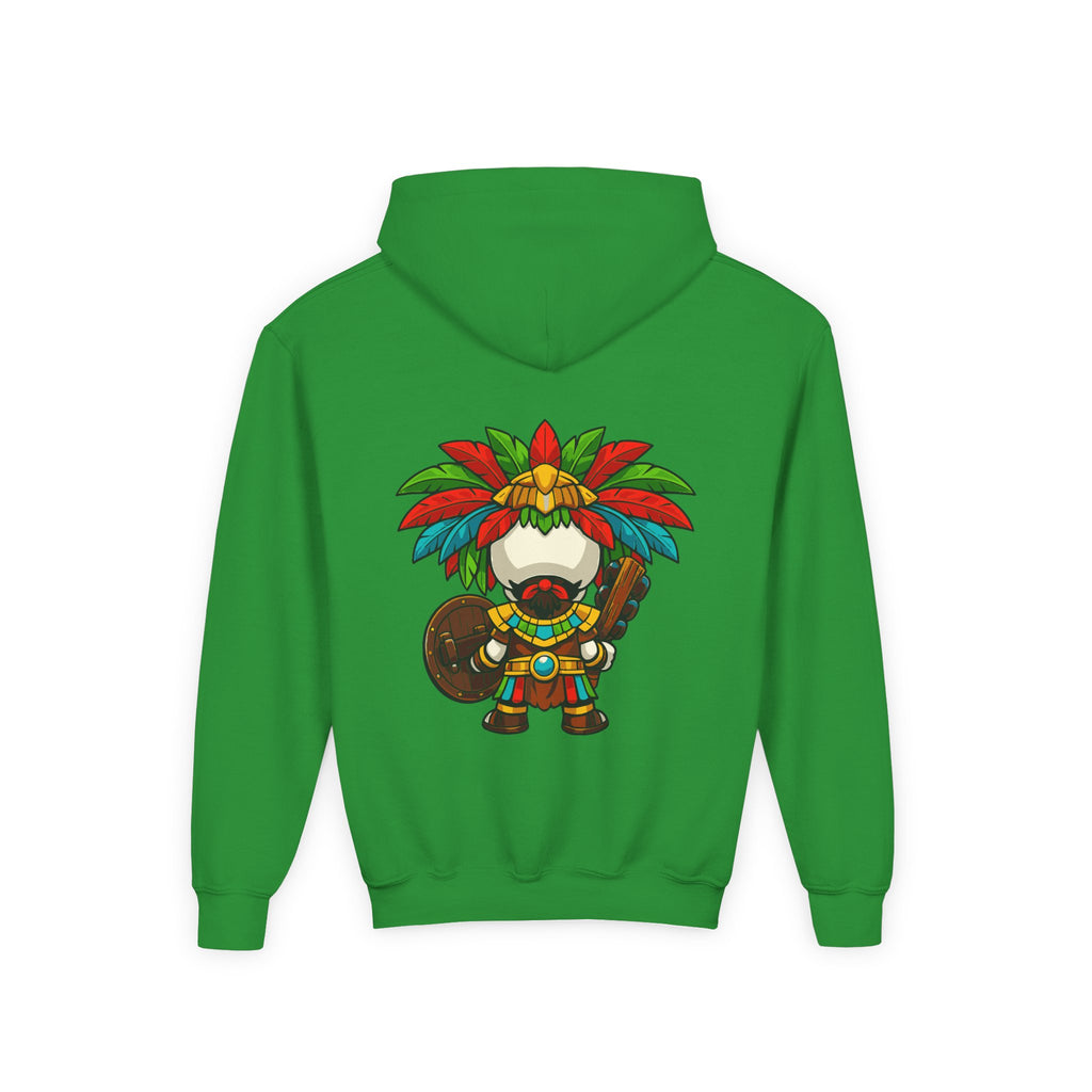 Youth Hoodie — Colorful Aztec Sugar Skull & Warrior Kids Pullover