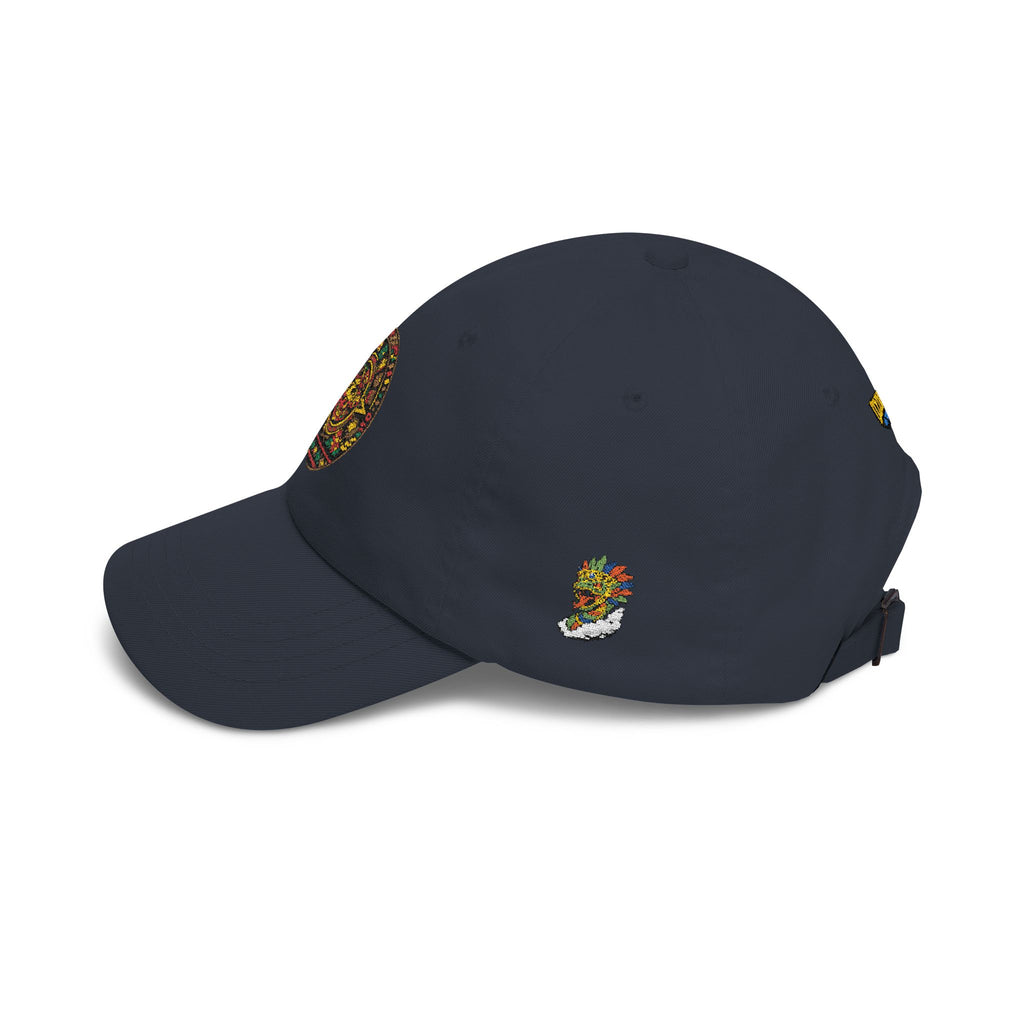 Dad Cap — Colorful Aztec Calendar & Quetzalcoatl Embroidered Hat