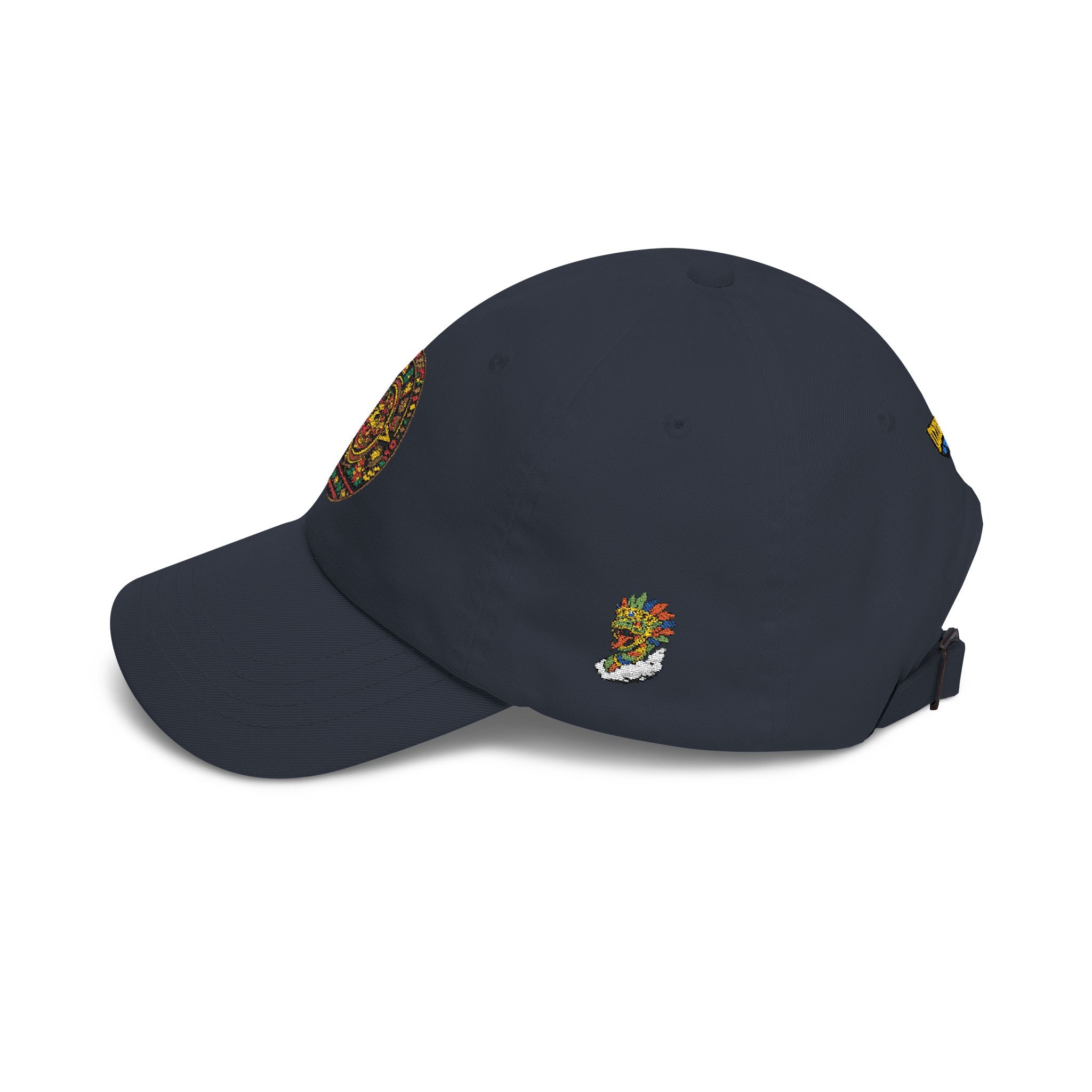 Dad Cap — Colorful Aztec Calendar & Quetzalcoatl Embroidered Hat