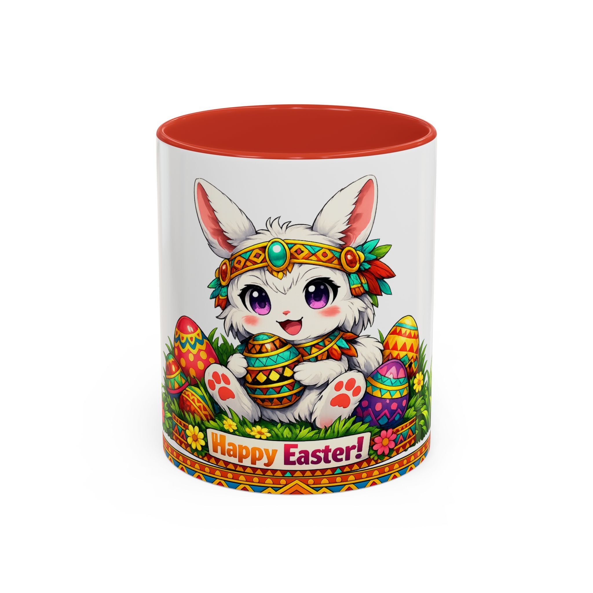 Cute Easter Bunny with Decorated Eggs Mug-Accent Coffee Mug EU