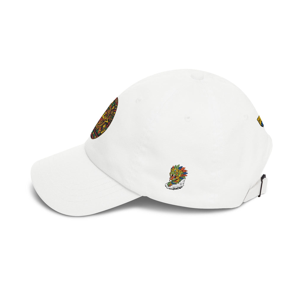 Dad Cap — Colorful Aztec Calendar & Quetzalcoatl Embroidered Hat