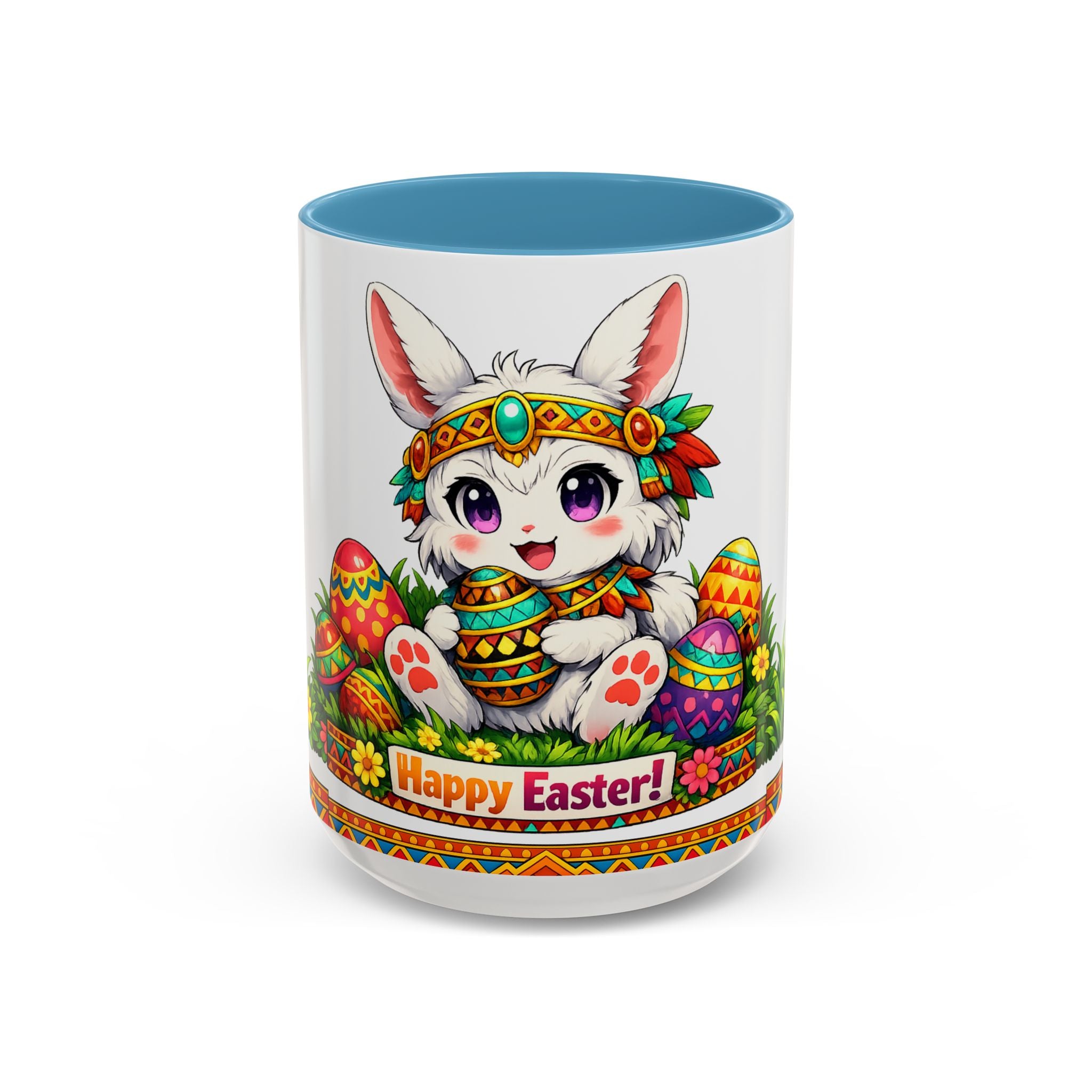 Cute Easter Bunny with Colorful Eggs Mug-Accent Coffee Mug