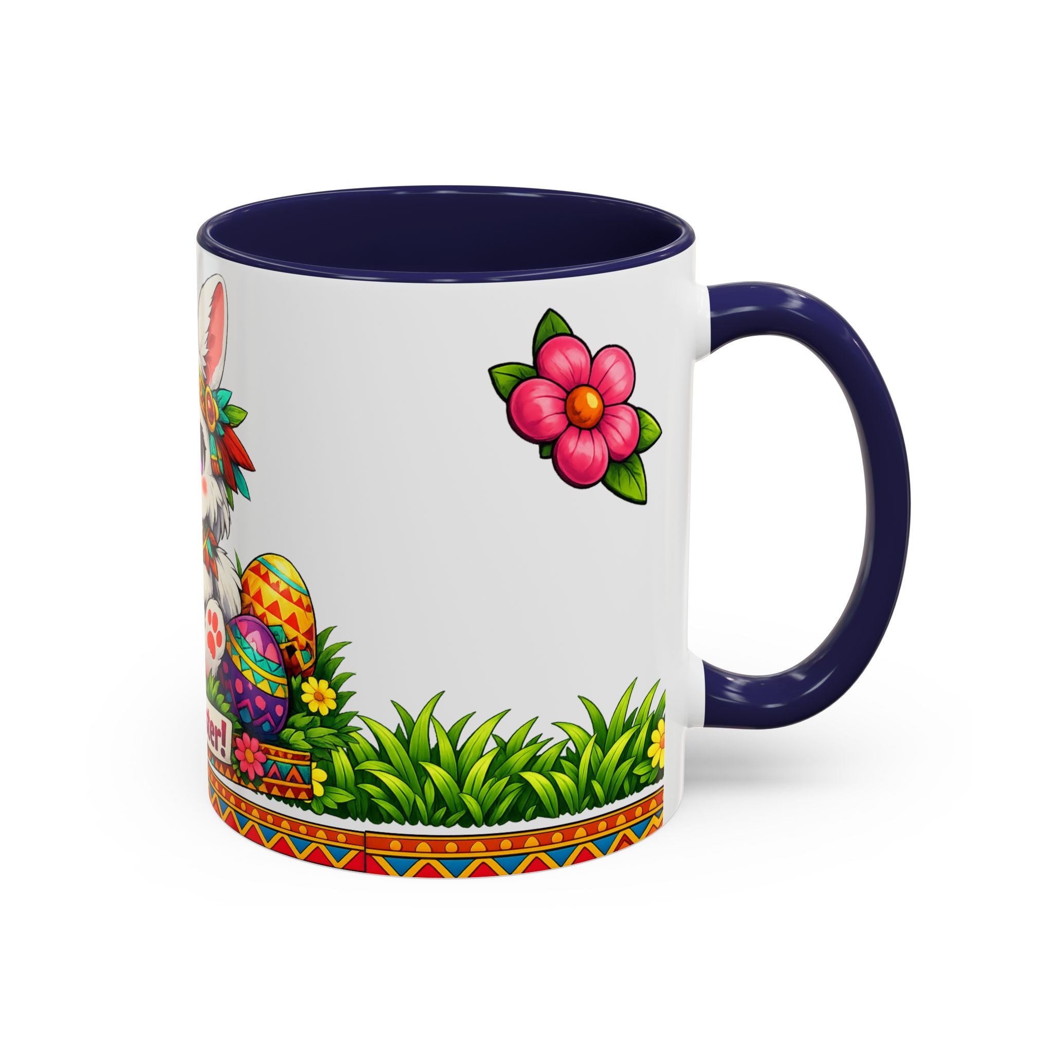 Cute Easter Bunny with Colorful Eggs Mug-Accent Coffee Mug