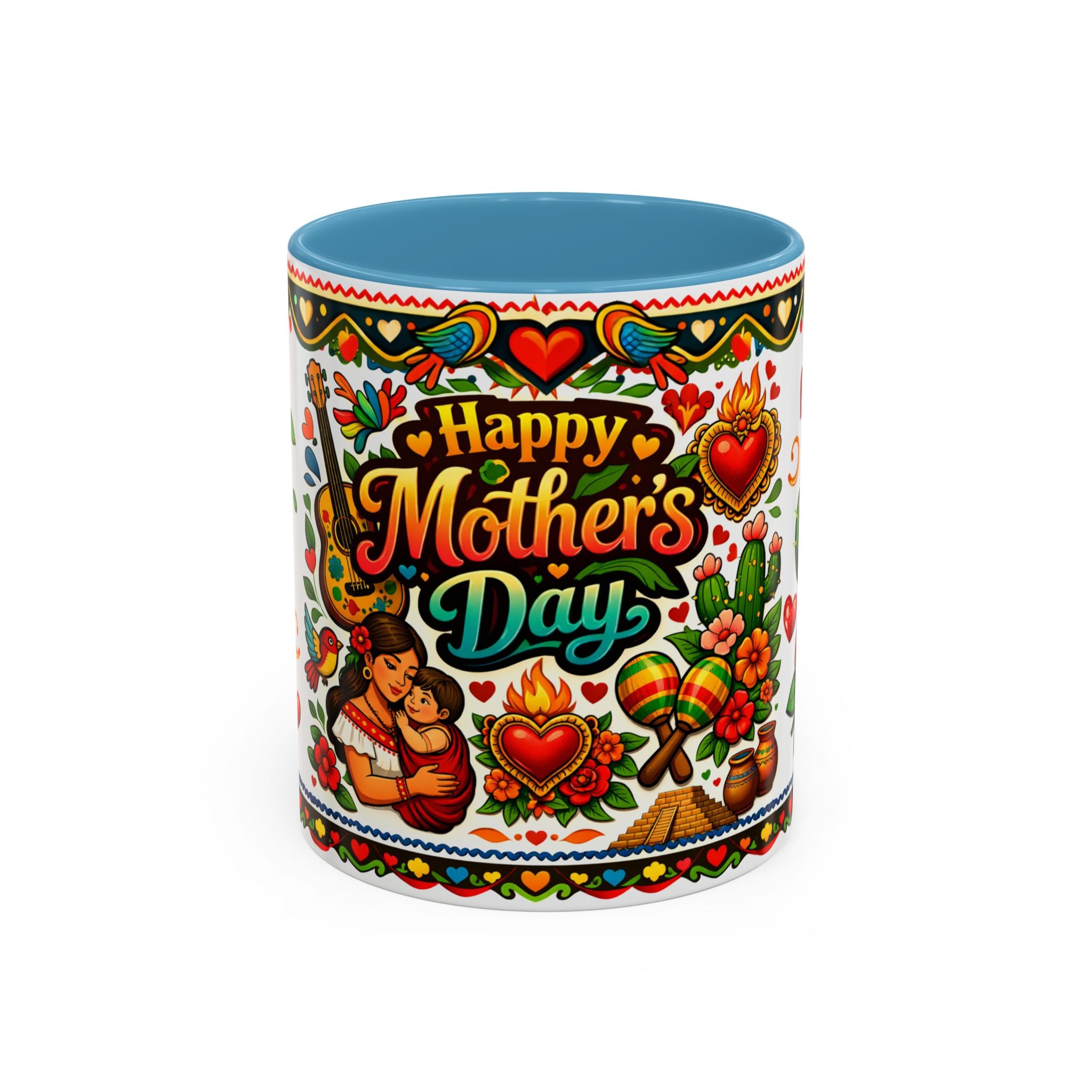 Happy Mother's Day Accent Coffee Mug – Colorful Mexican Folk Art Design