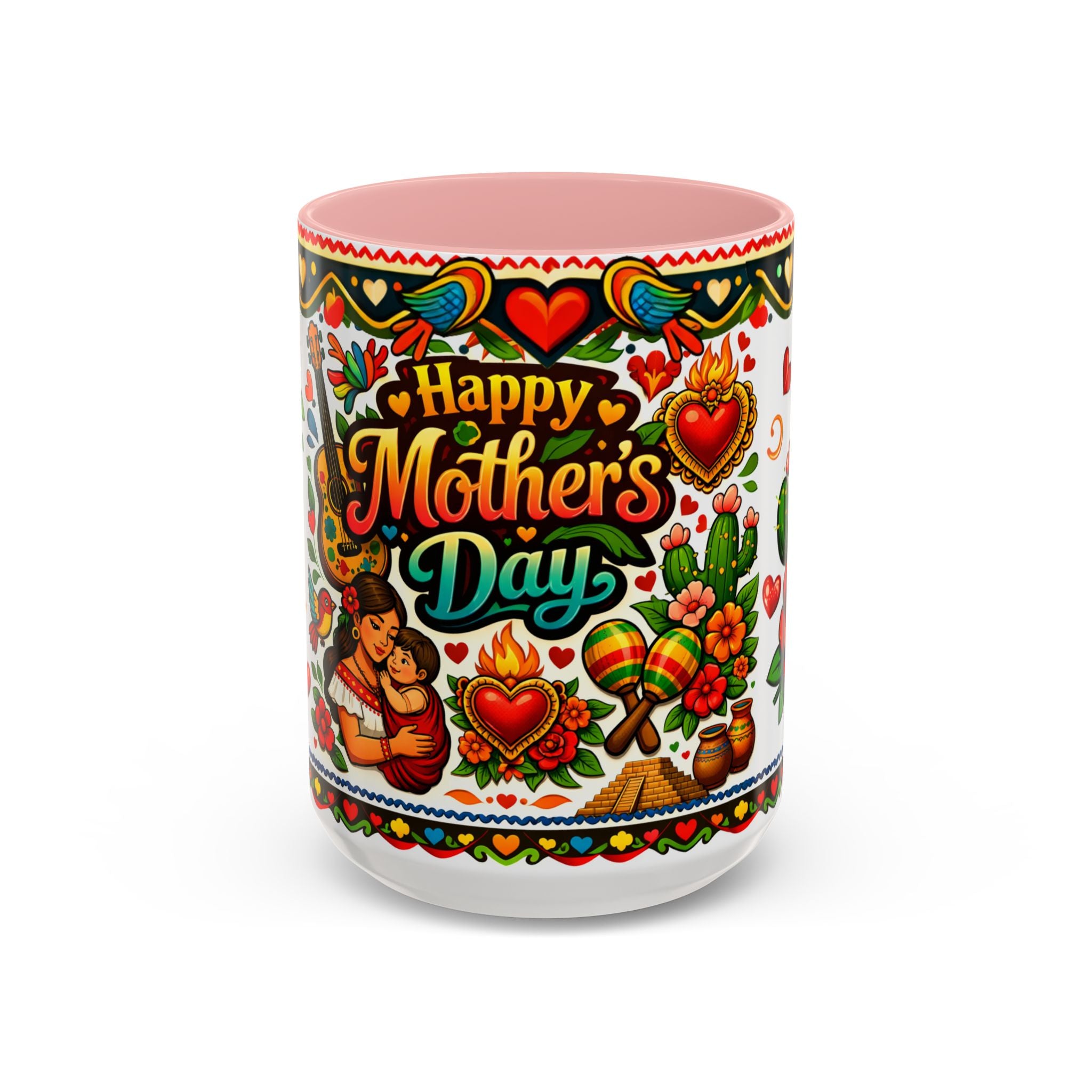 Happy Mother's Day Accent Coffee Mug – Colorful Mexican Folk Art Design