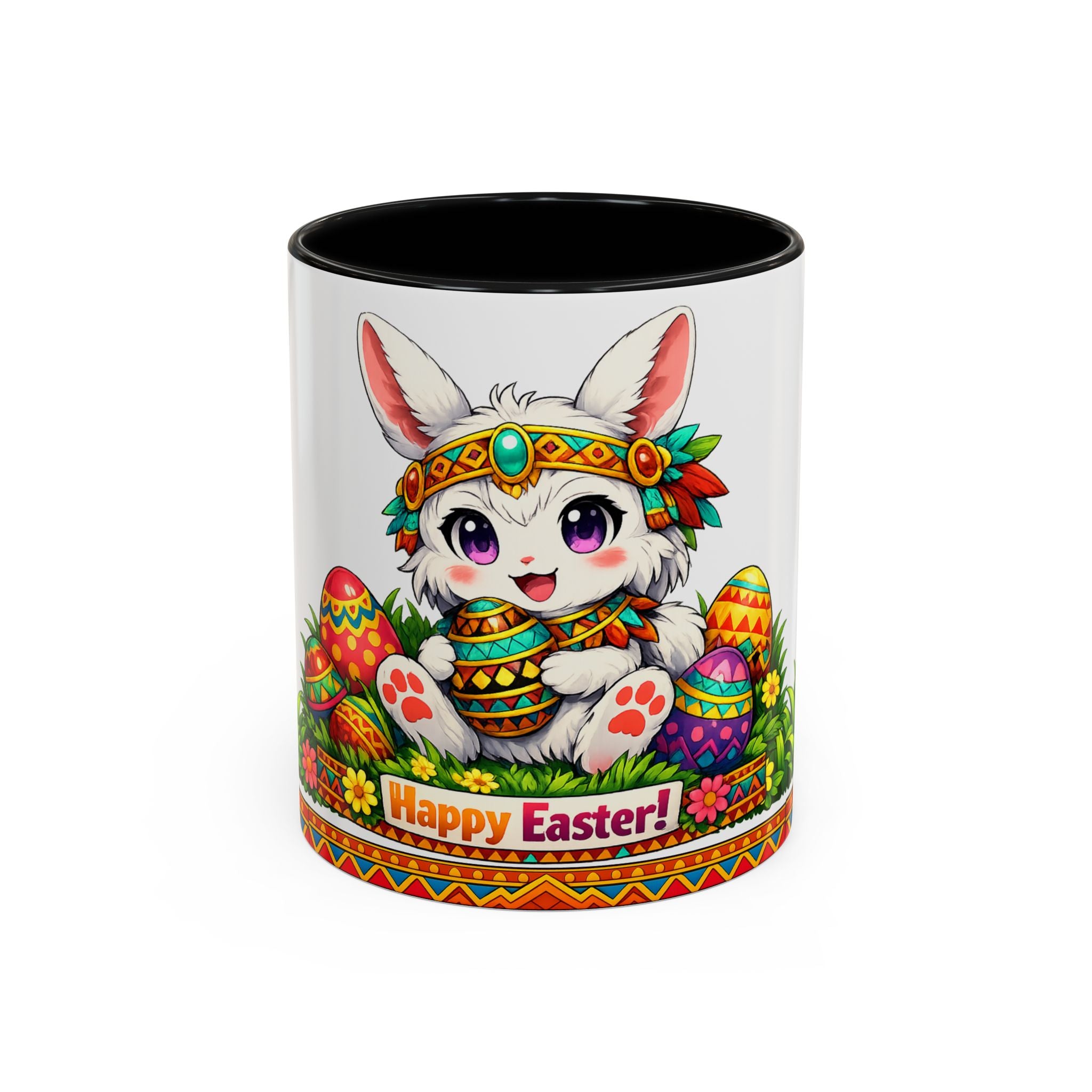 Cute Easter Bunny with Colorful Eggs Mug-Accent Coffee Mug