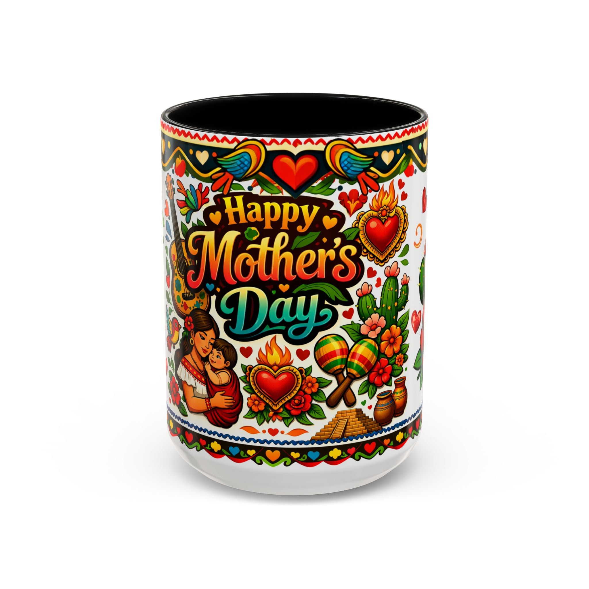 Happy Mother's Day Accent Coffee Mug – Colorful Mexican Folk Art Design