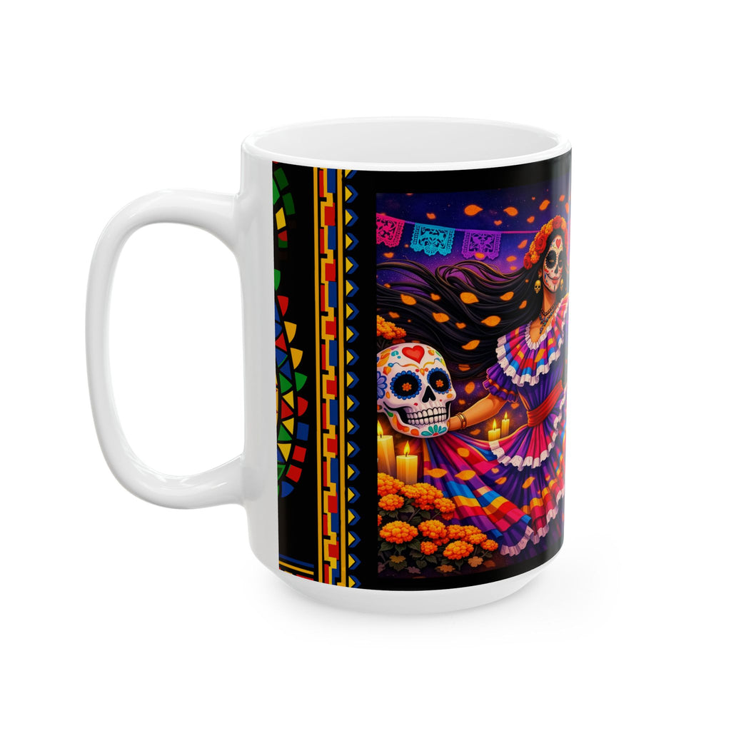 Day of the Dead Ceramic Mug — Colorful Catrina Dance Design (11oz, 15oz)