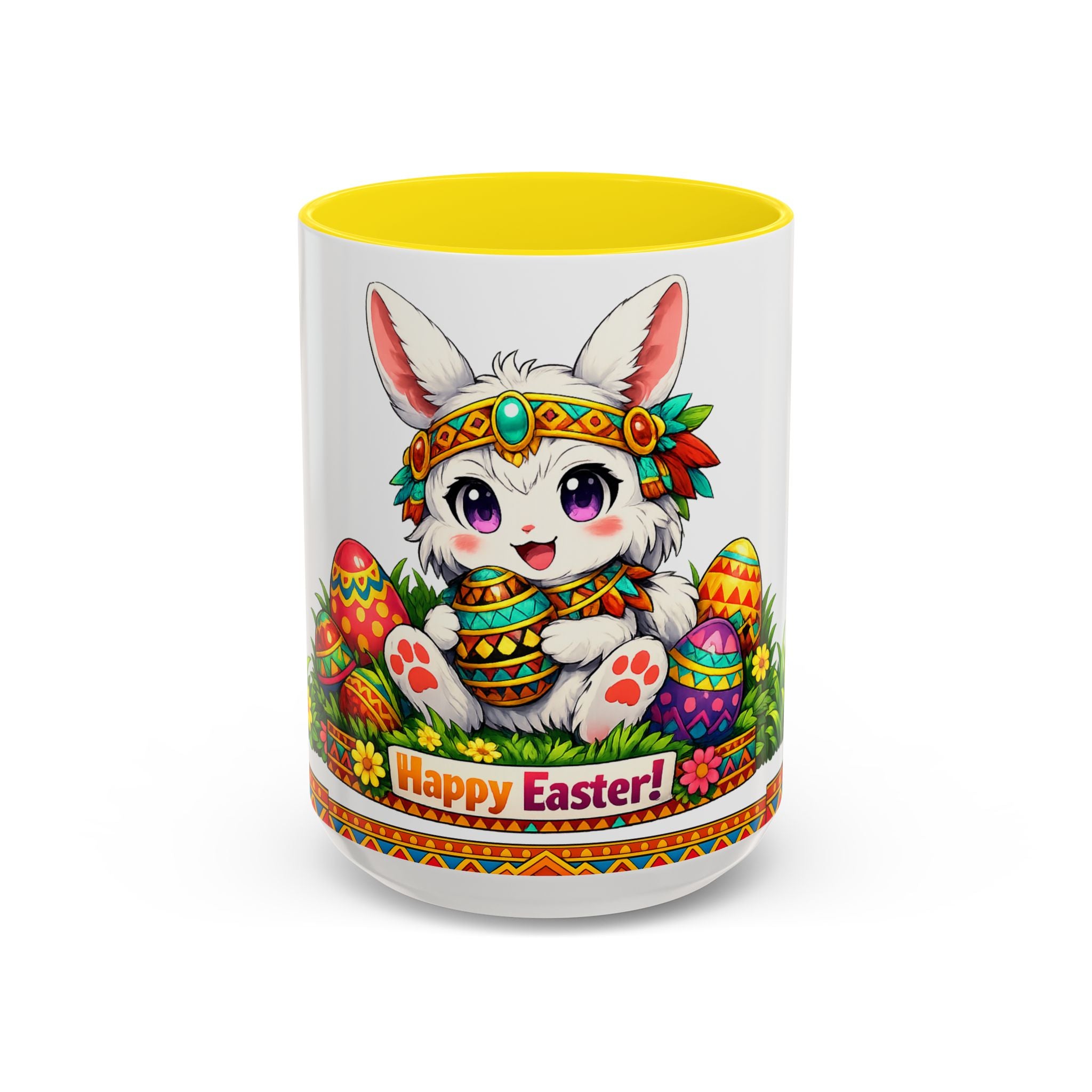 Cute Easter Bunny with Colorful Eggs Mug-Accent Coffee Mug