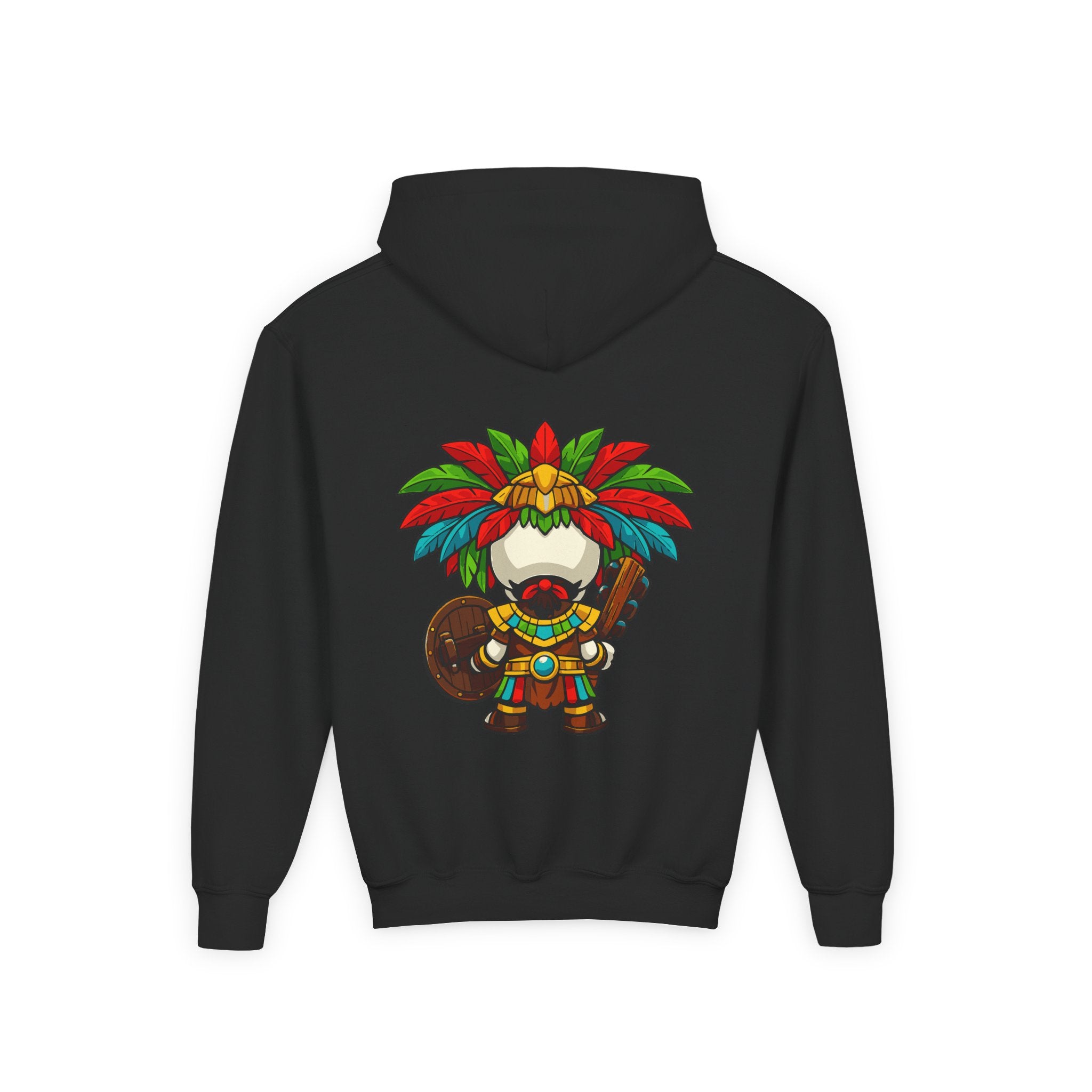 Youth Hoodie — Colorful Aztec Sugar Skull & Warrior Kids Pullover