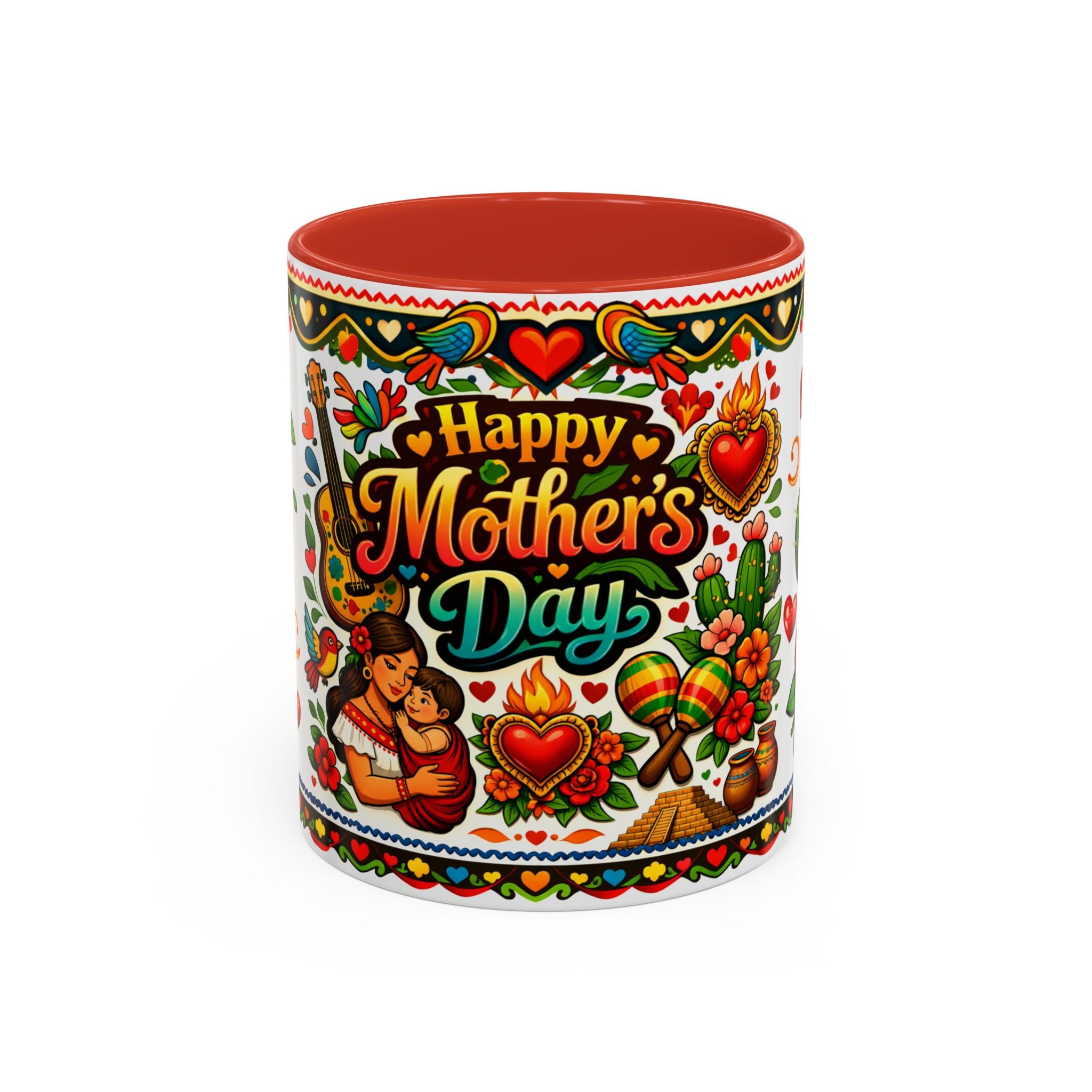 Happy Mother's Day Accent Coffee Mug – Colorful Mexican Folk Art Design