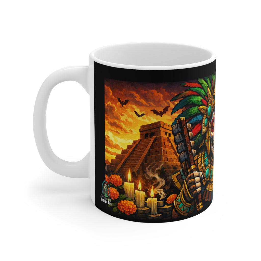 Day of the Dead Aztec Skull Mug — Dia de los Muertos 11oz Ceramic Coffee Cup