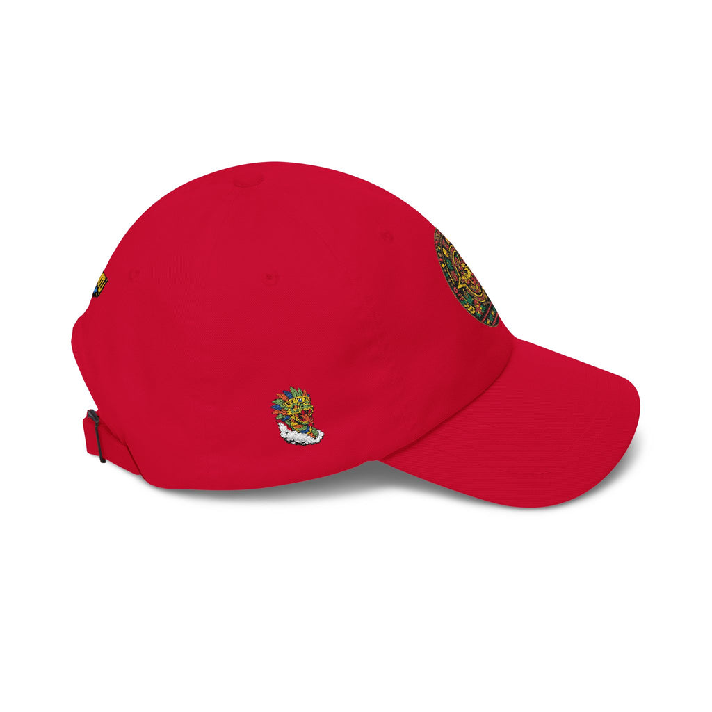 Dad Cap — Colorful Aztec Calendar & Quetzalcoatl Embroidered Hat