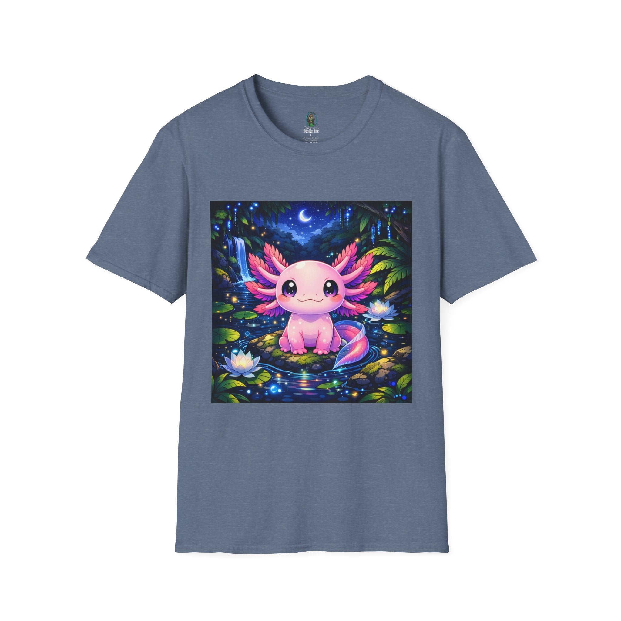 Axolotl Night Pond T-Shirt — Cute Pink Axolotl Art Tee