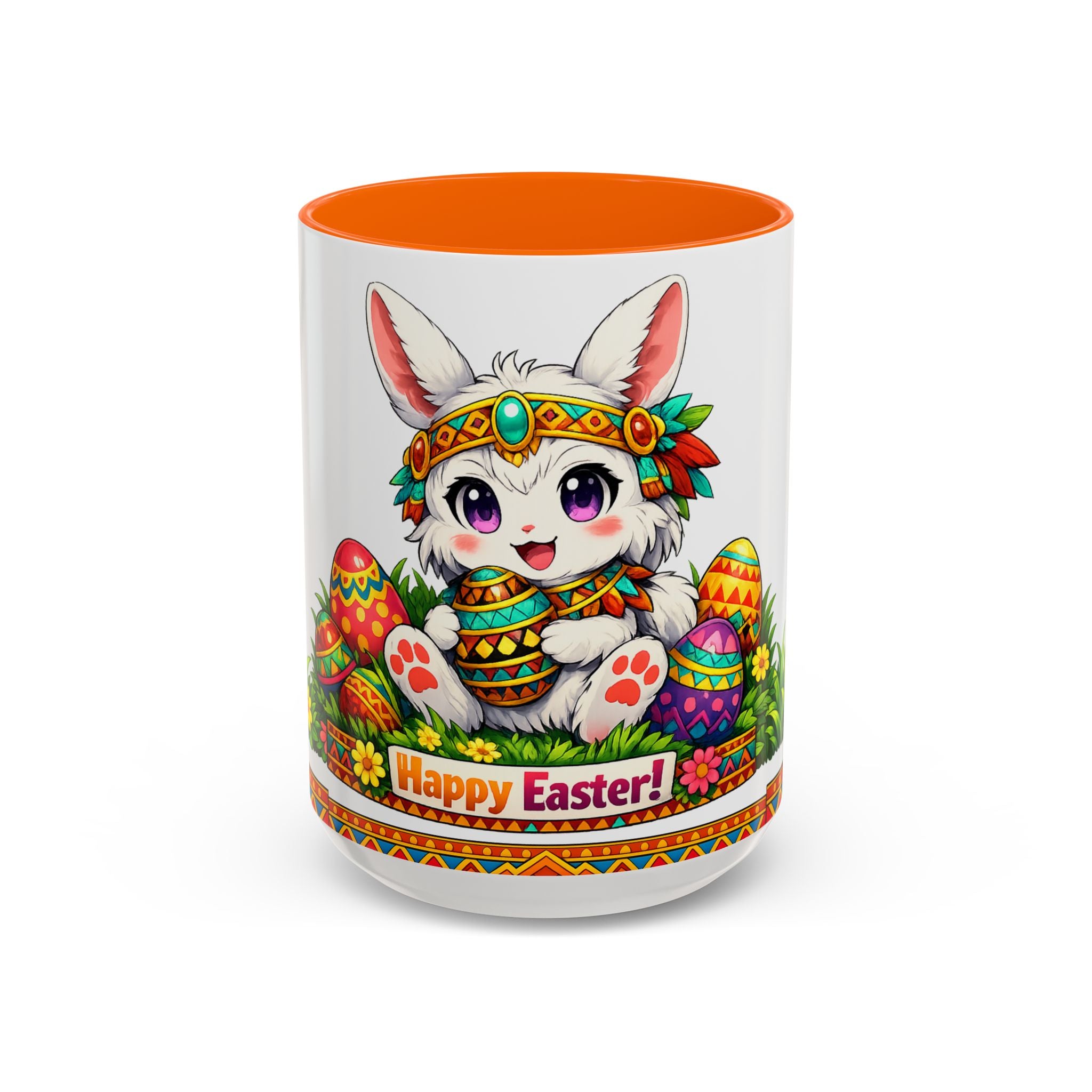Cute Easter Bunny with Colorful Eggs Mug-Accent Coffee Mug