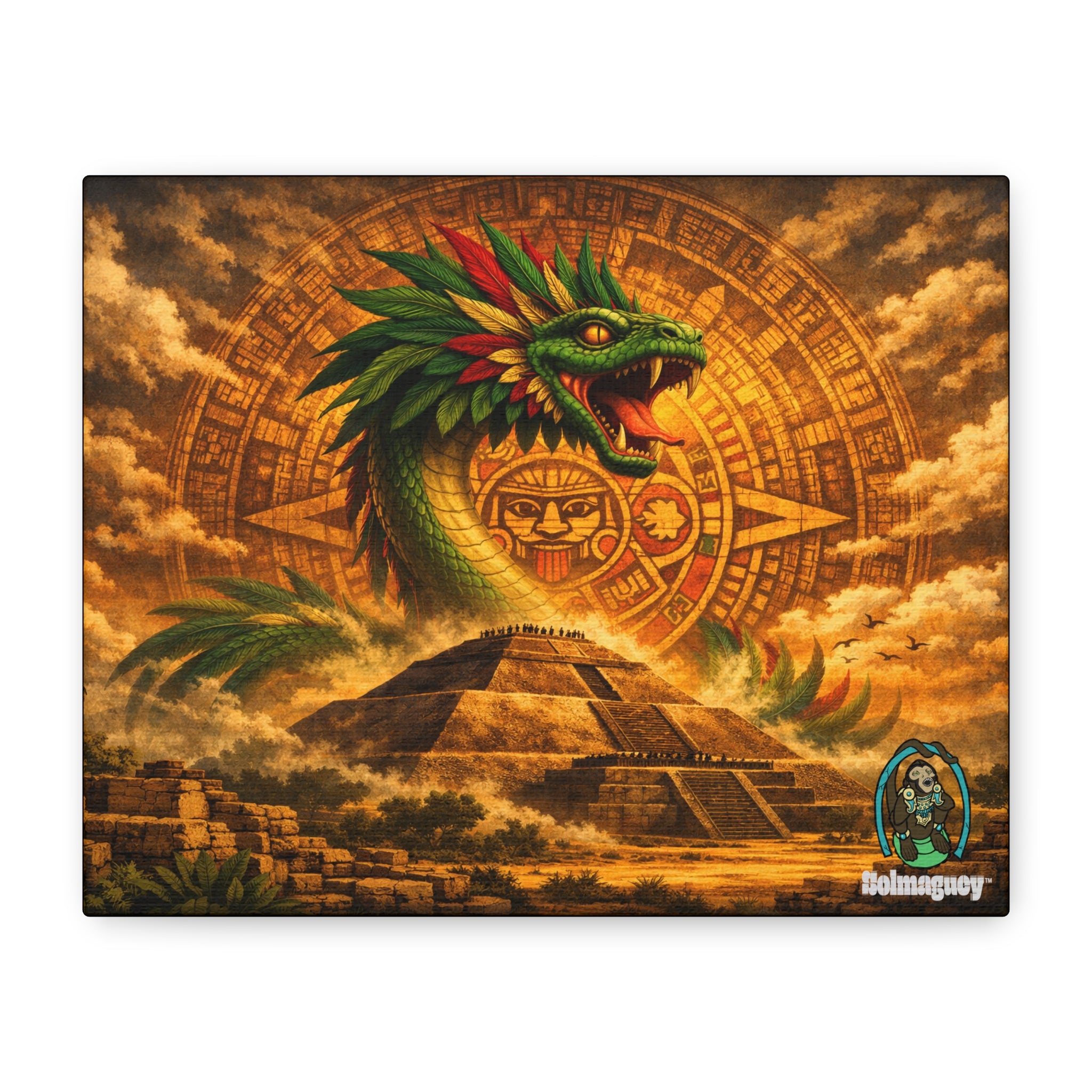 Quetzalcoatl Pyramid Canvas Wall Art – Mythic Aztec Serpent Print