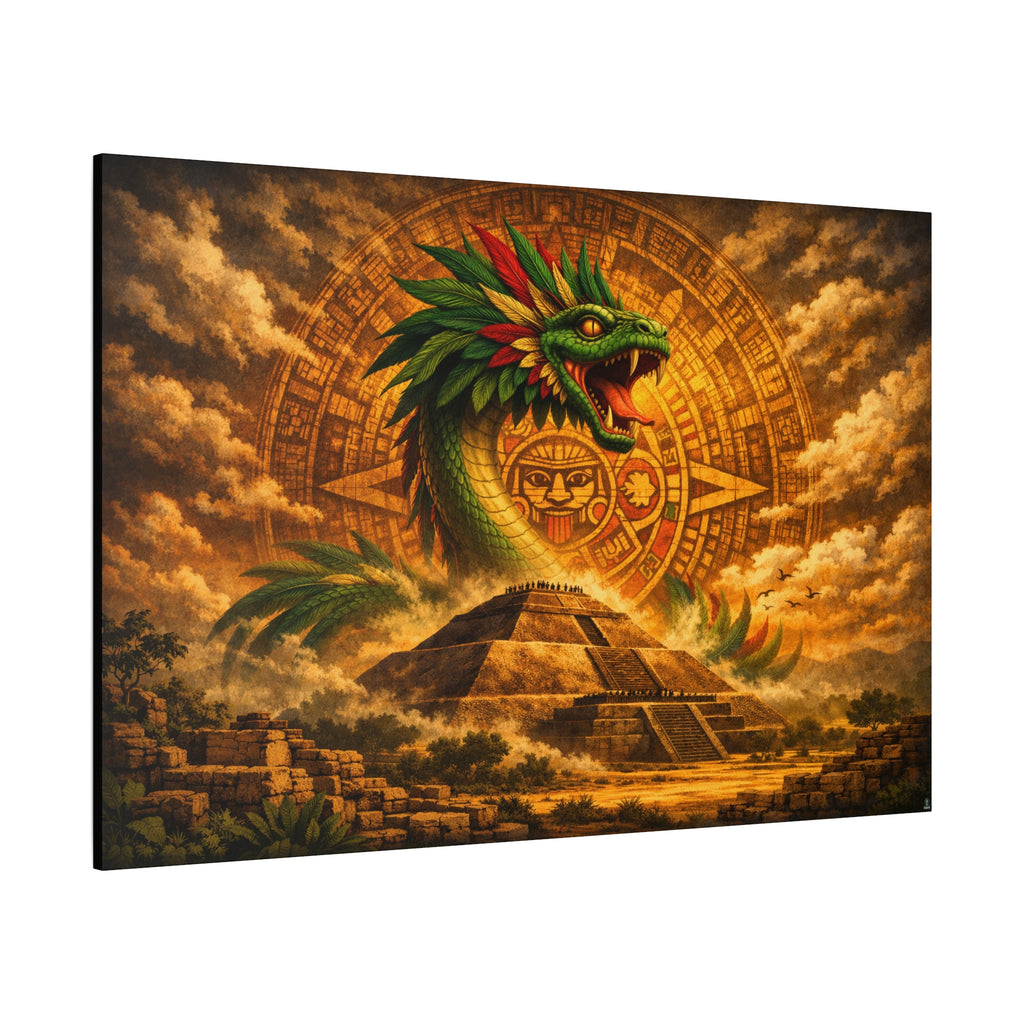 Quetzalcoatl Pyramid Canvas Wall Art – Mythic Aztec Serpent Print