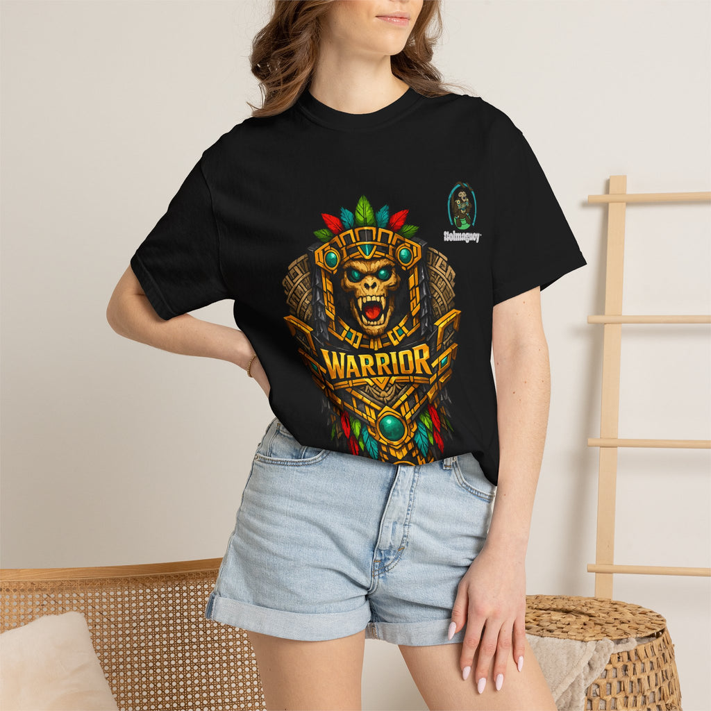 Aztec Monkey Warrior T-Shirt — Bold Warrior Emblem & Drum Warrior Back Design