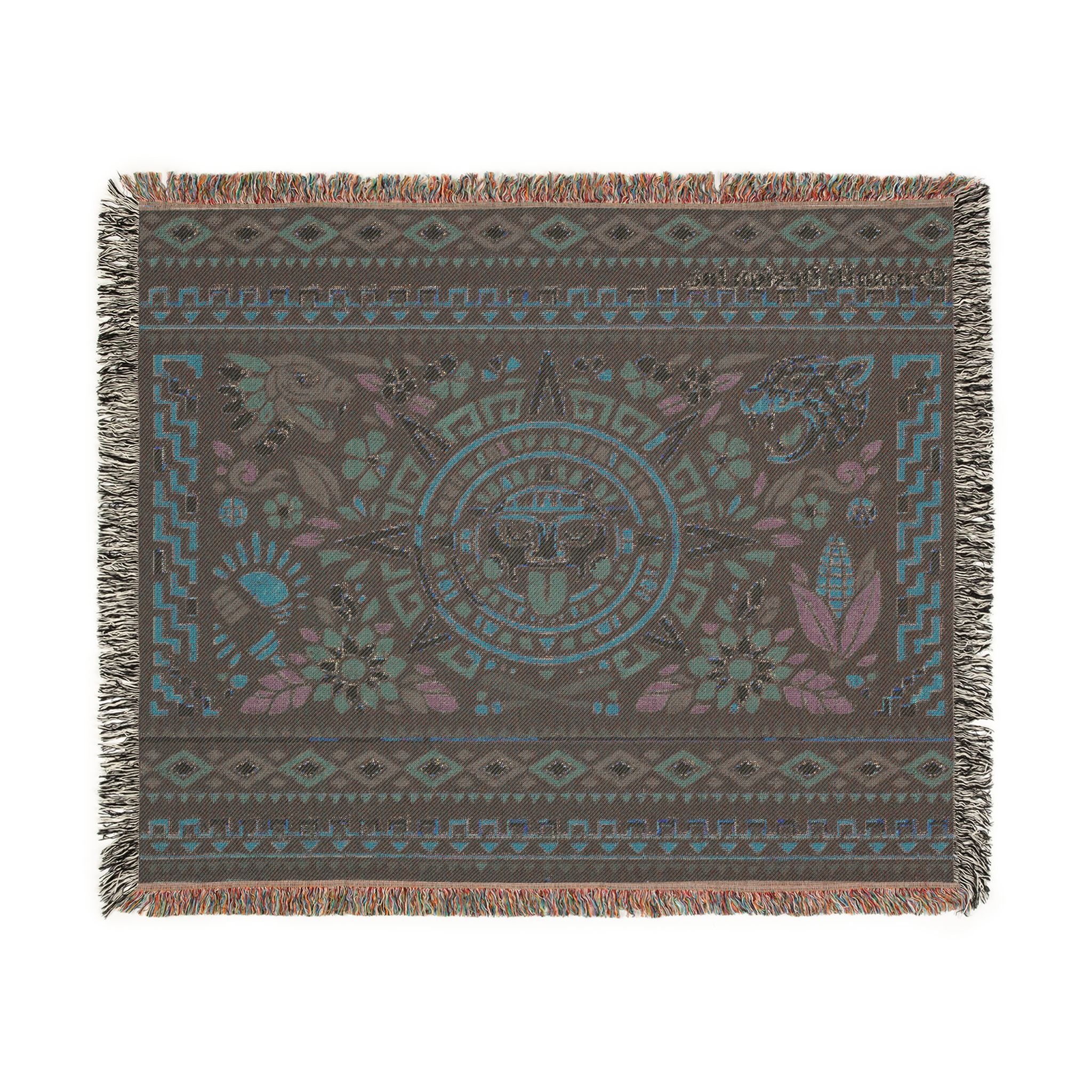 Aztec Sun Mosaic Woven Blanket — Southwestern Tapestry Throw