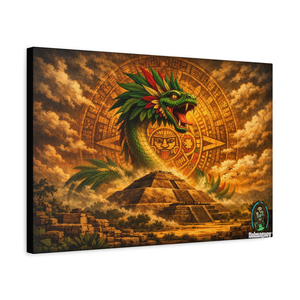 Quetzalcoatl Pyramid Canvas Wall Art – Mythic Aztec Serpent Print