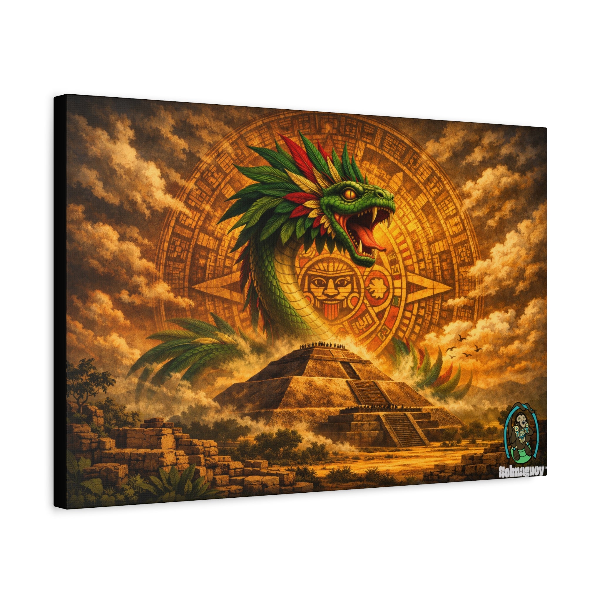 Quetzalcoatl Pyramid Canvas Wall Art – Mythic Aztec Serpent Print