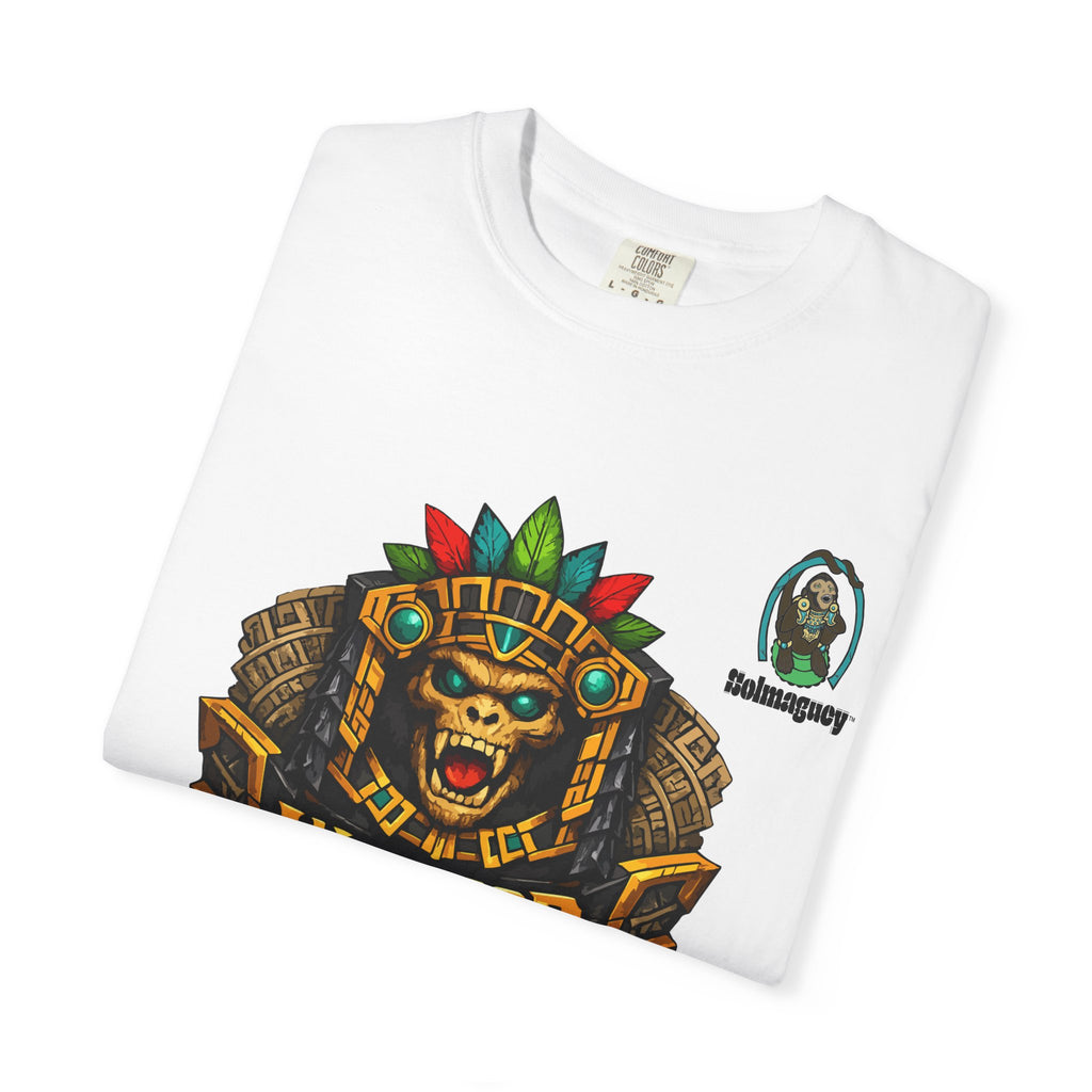 Aztec Monkey Warrior T-Shirt — Bold Warrior Emblem & Drum Warrior Back Design