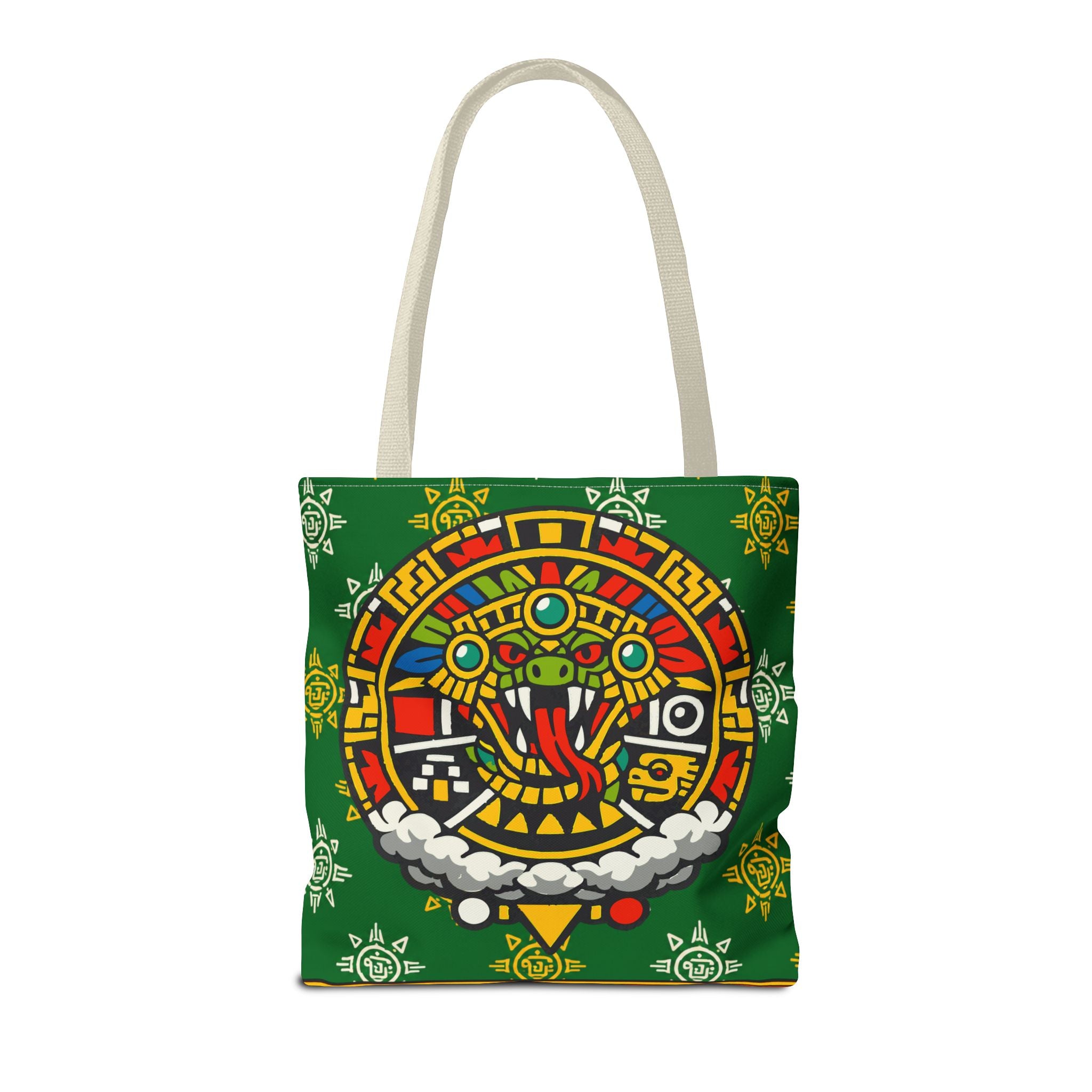 Quetzalcoatl Rising Tote Bag — Aztec Feathered Serpent All-Over Print