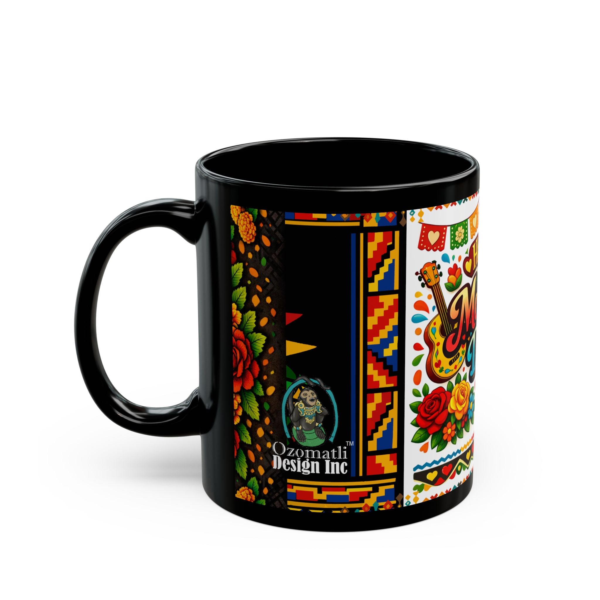 Happy Mother's Day Mexican Fiesta Mug — Colorful Floral & Sombrero Design (Black 11oz/15oz)