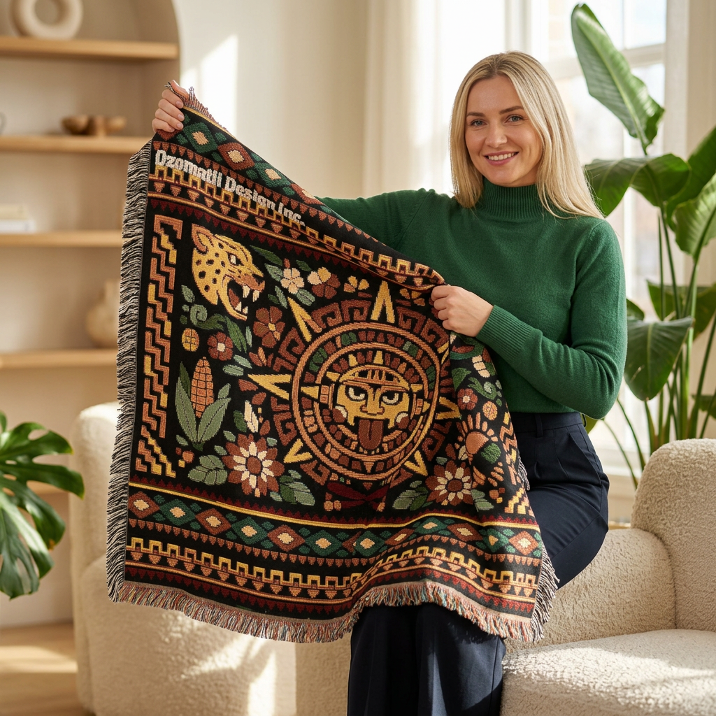 Aztec Sun Mosaic Woven Blanket — Southwestern Tapestry Throw