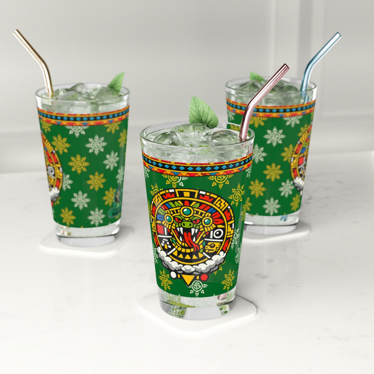 Aztec Sun Pint Glass – 16oz Tribal Calendar Beer Glass