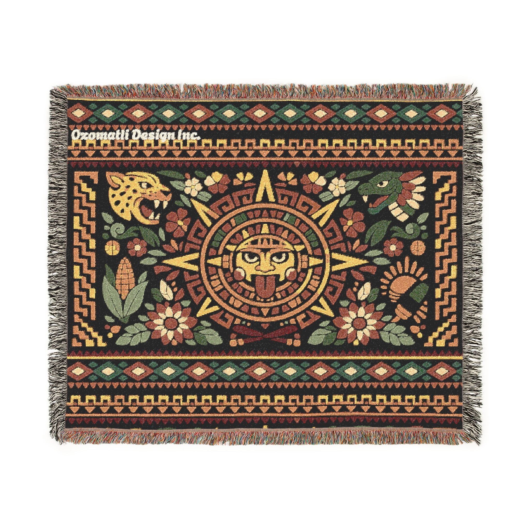Aztec Sun Mosaic Woven Blanket — Southwestern Tapestry Throw