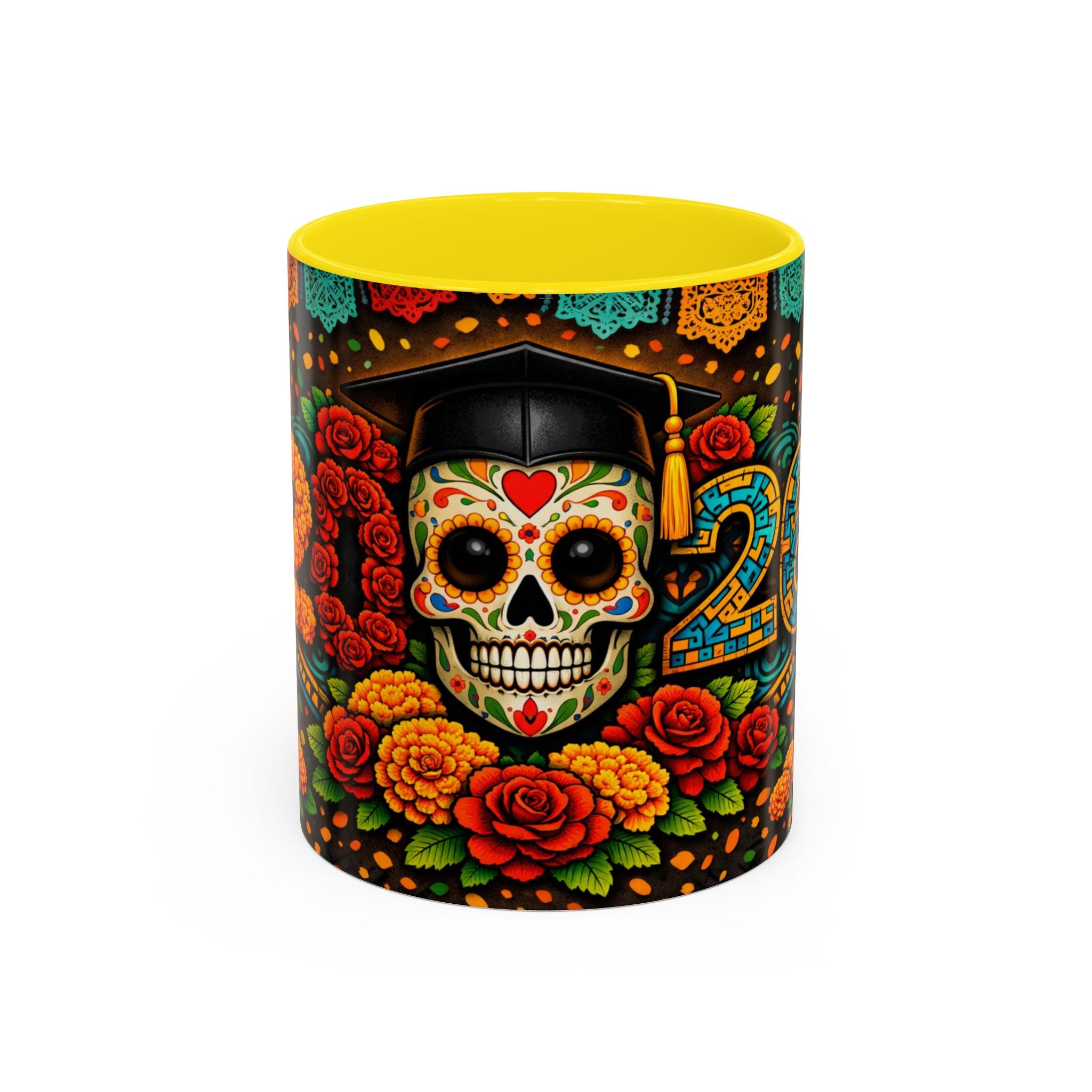 Day of the Dead Graduation Skull Accent Coffee Mug — Class of '26 Cappuccino Cup