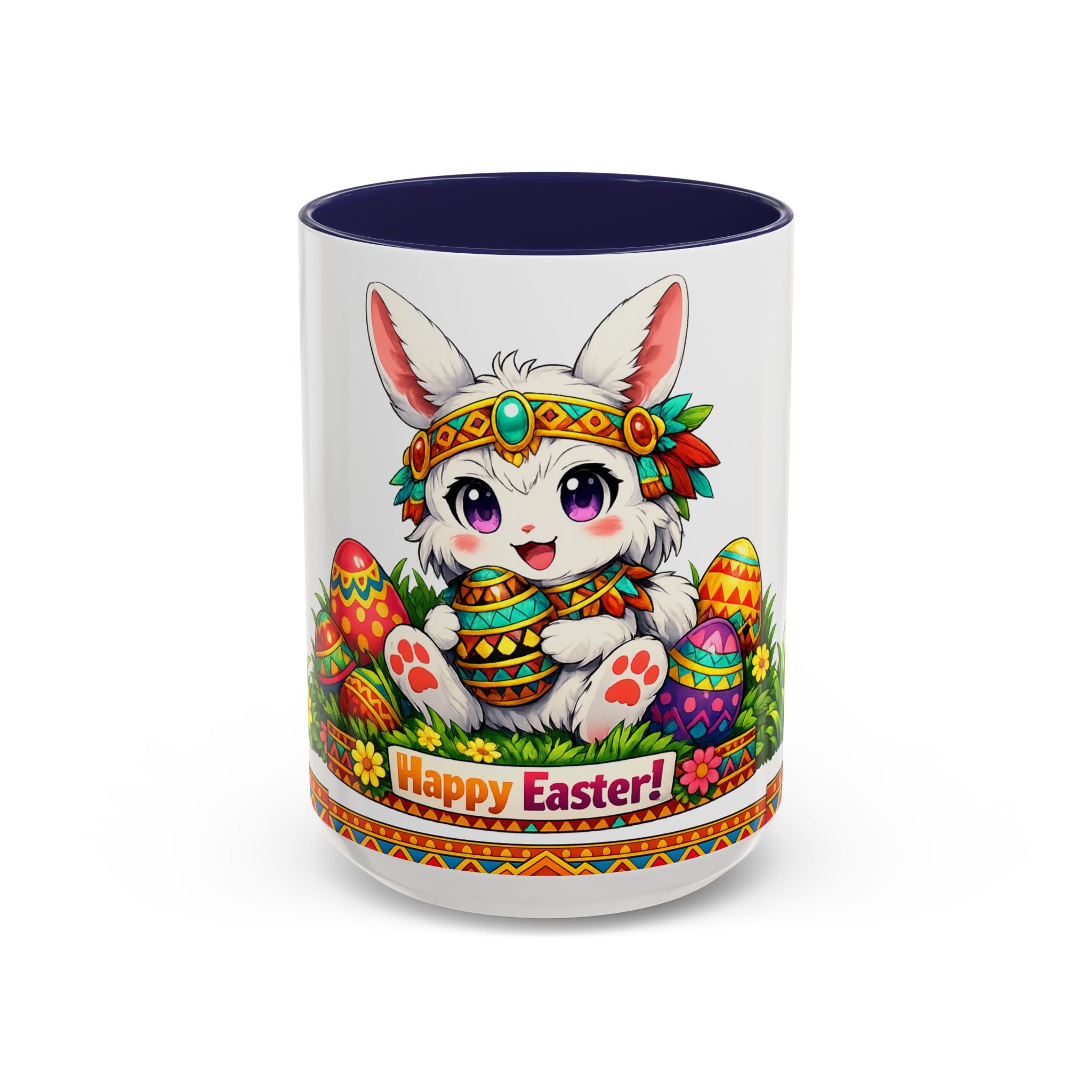 Cute Easter Bunny with Colorful Eggs Mug-Accent Coffee Mug
