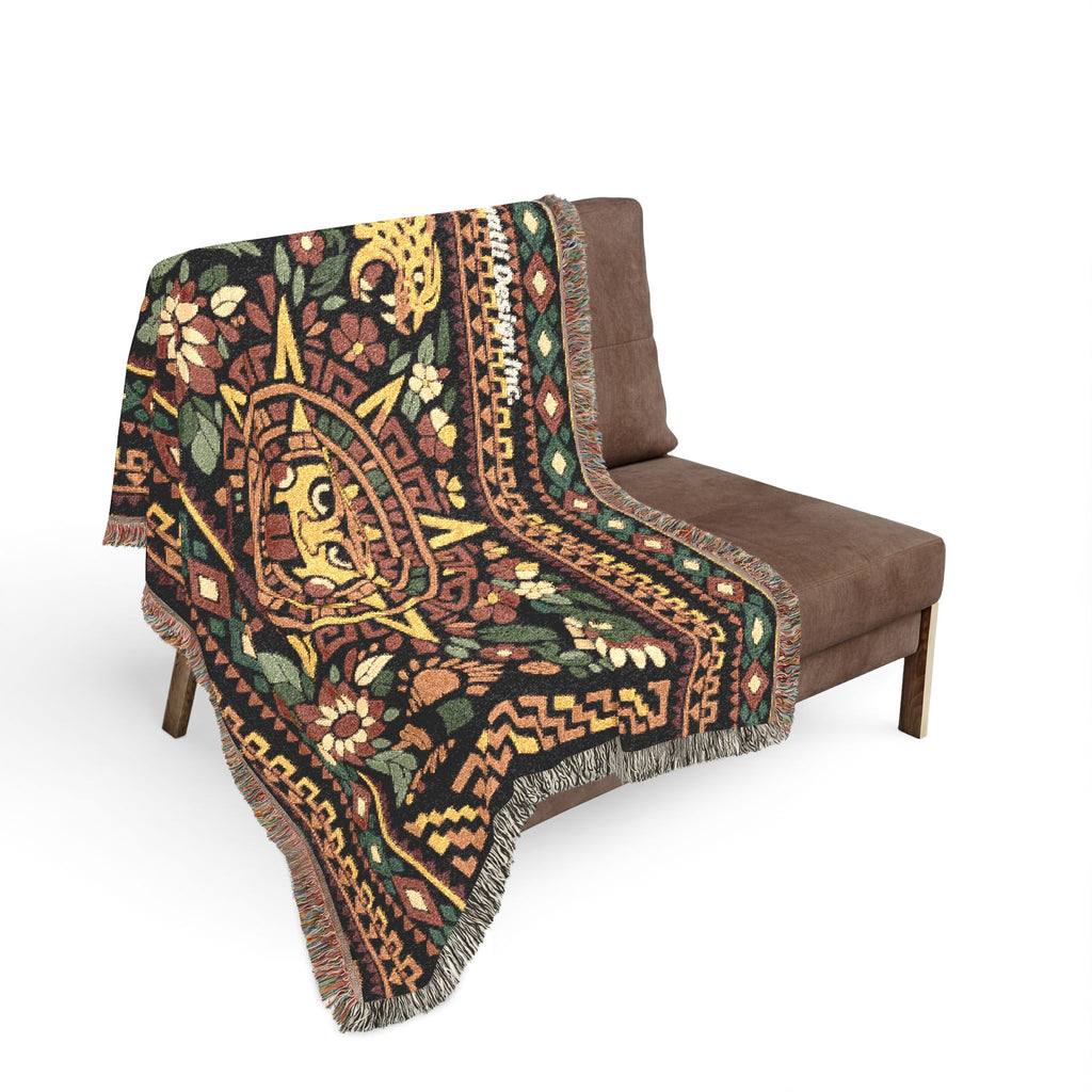 Aztec Sun Mosaic Woven Blanket — Southwestern Tapestry Throw
