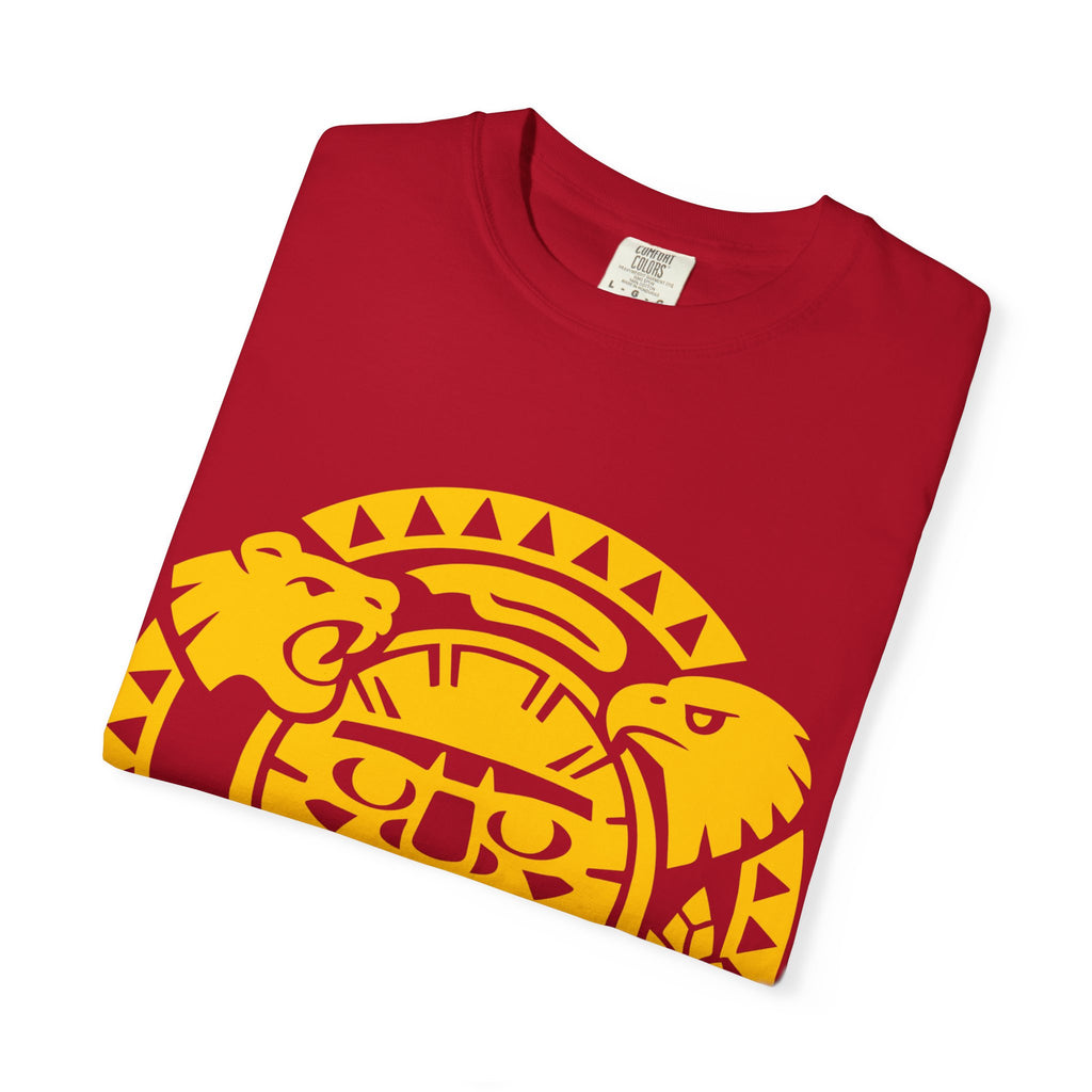 Aztec Sun Glyph T-Shirt — Yellow Graphic Tribal Tee