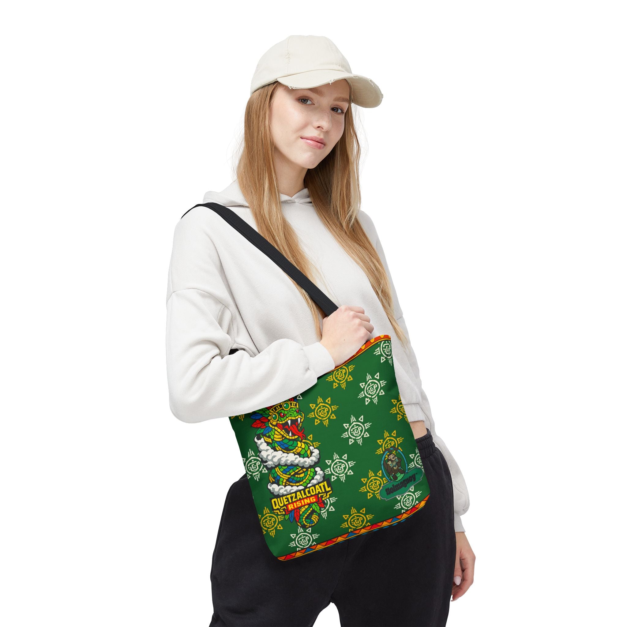 Quetzalcoatl Rising Tote Bag — Aztec Feathered Serpent All-Over Print