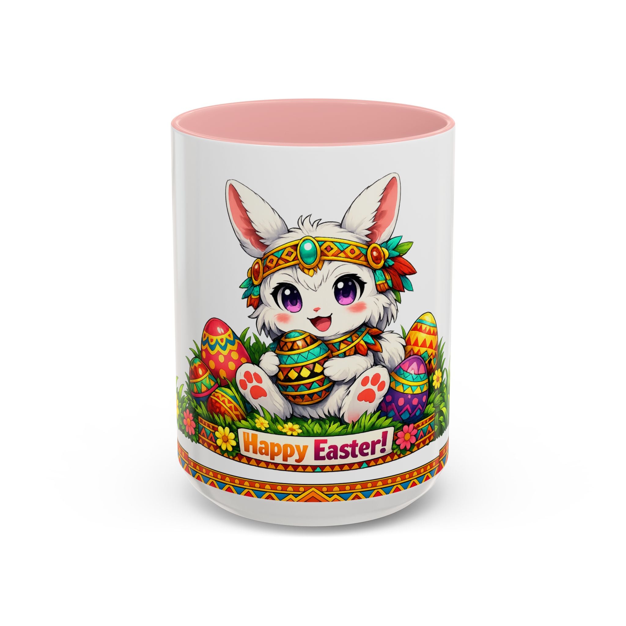 Cute Easter Bunny with Colorful Eggs Mug Accent Coffee Mug