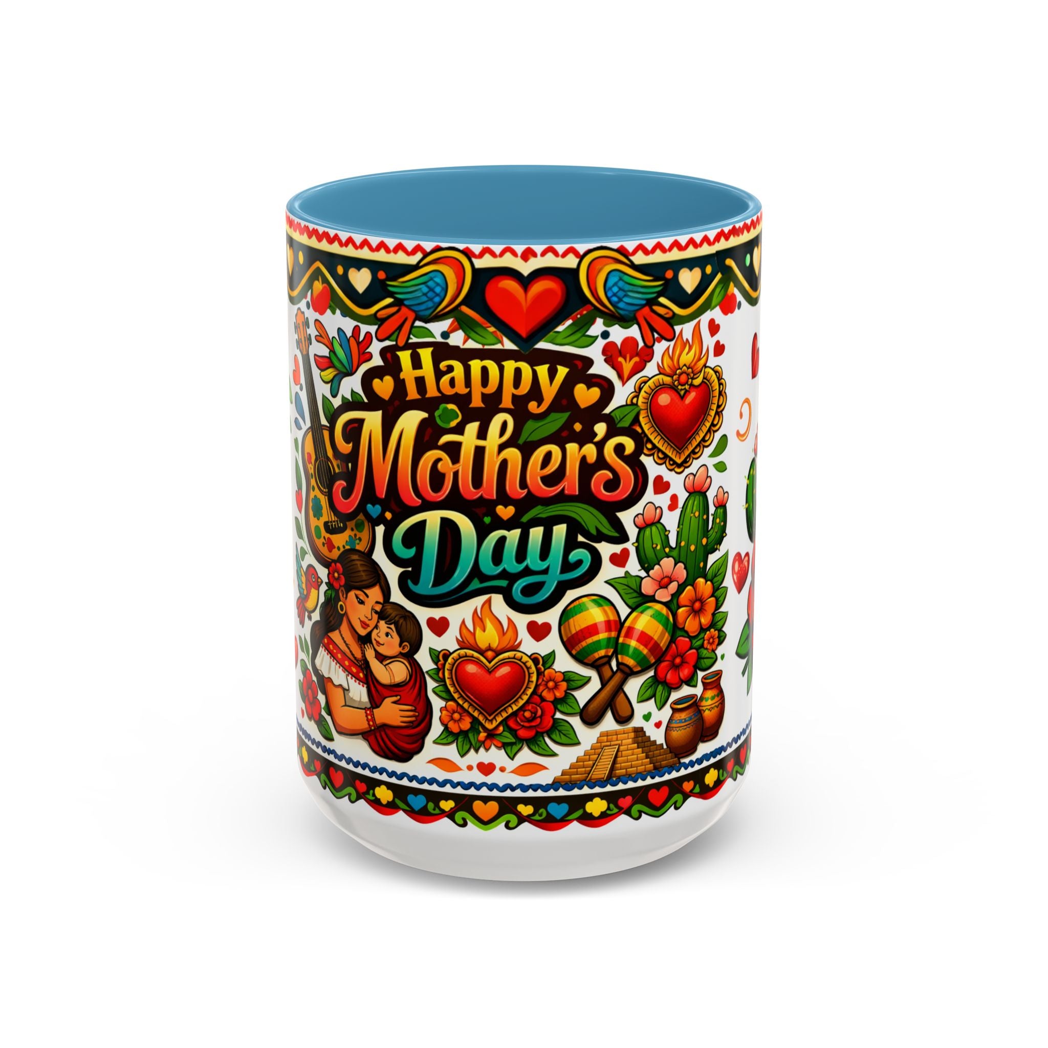 Happy Mother's Day Accent Coffee Mug – Colorful Mexican Folk Art Design